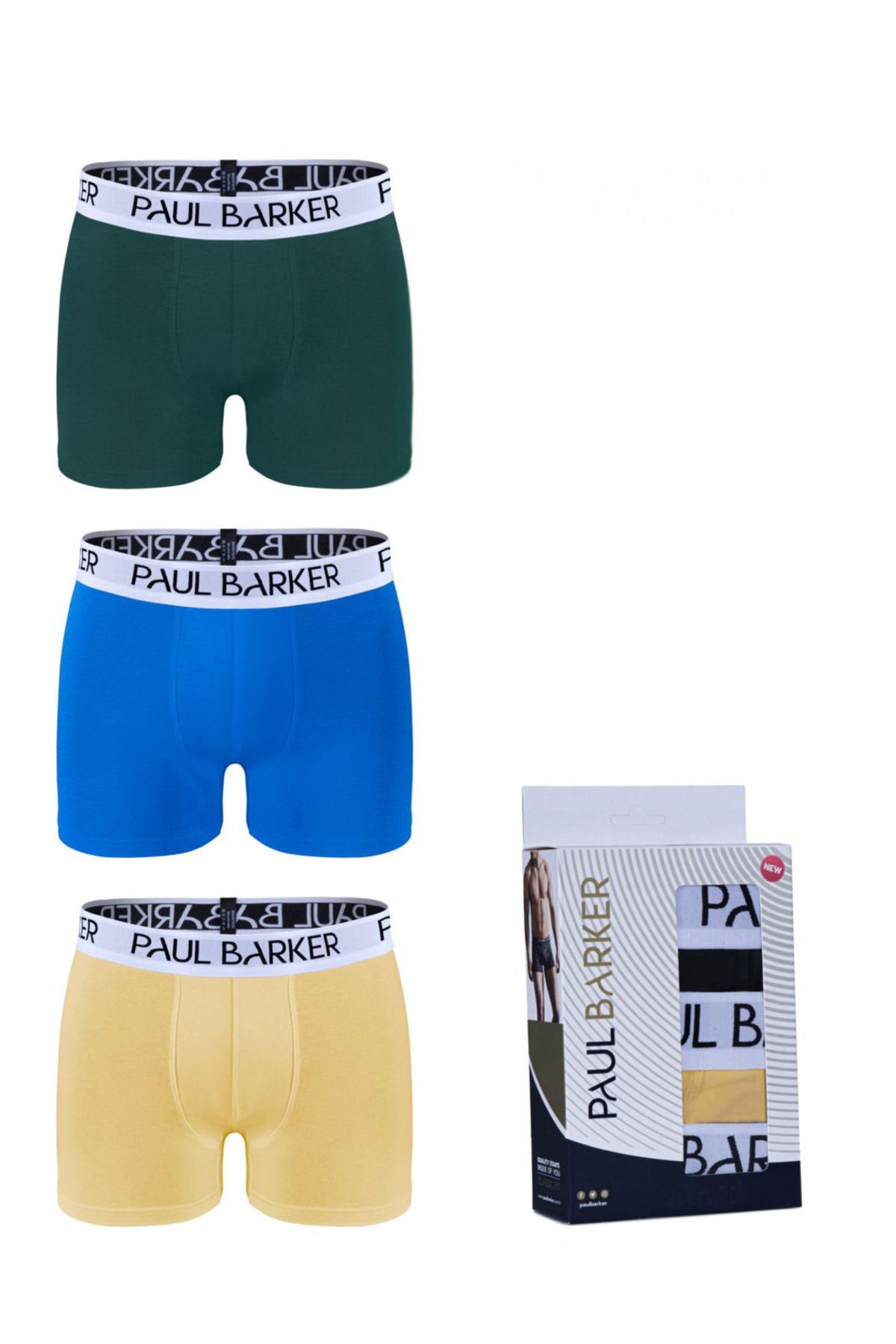 Paul Barker 3'lü Erkek Boxer Seti – Yeşil, Mavi, Sarı