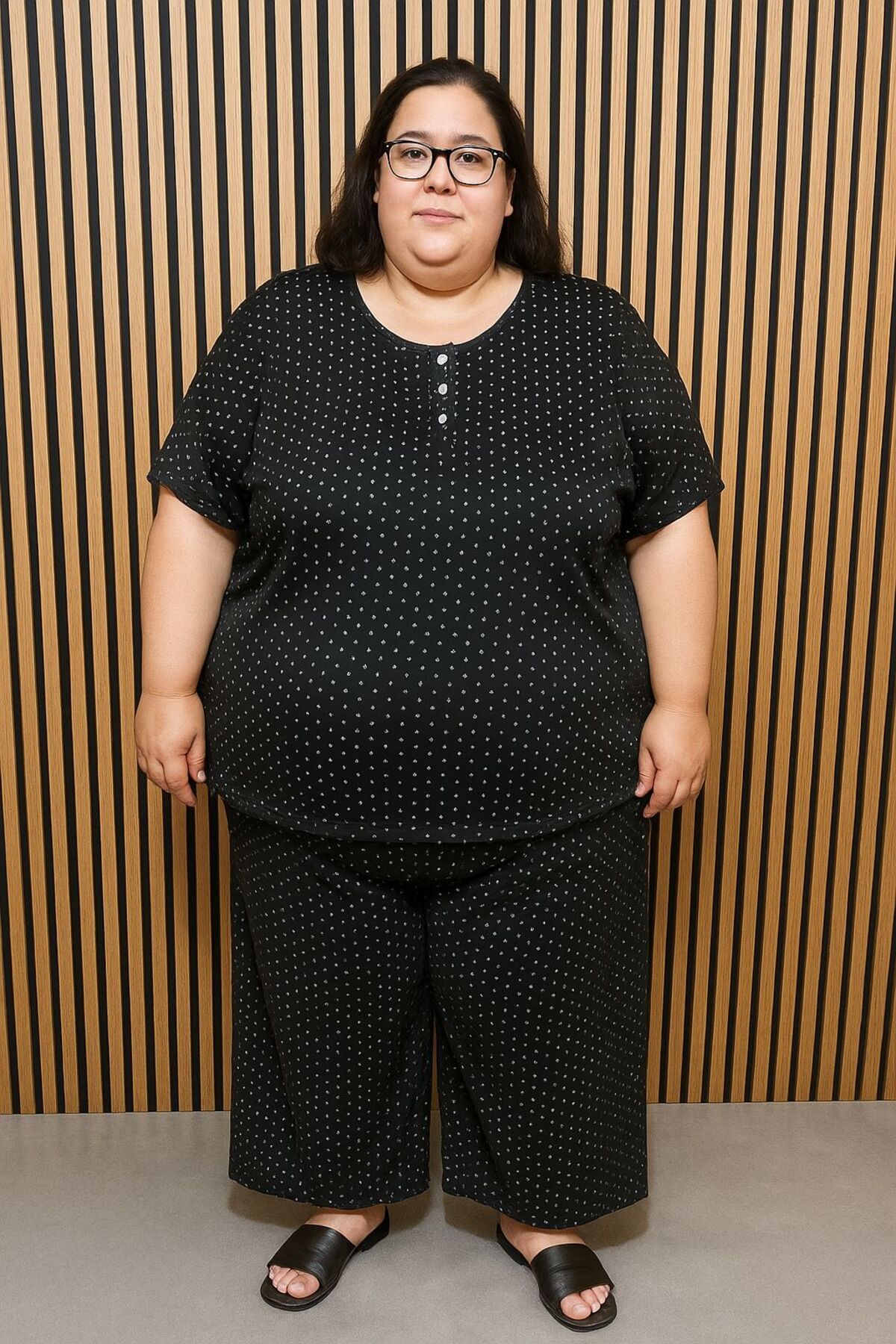 MODA BÜYÜK BEDEN BATTAL DESENLİ PİJAMA TAKIMI