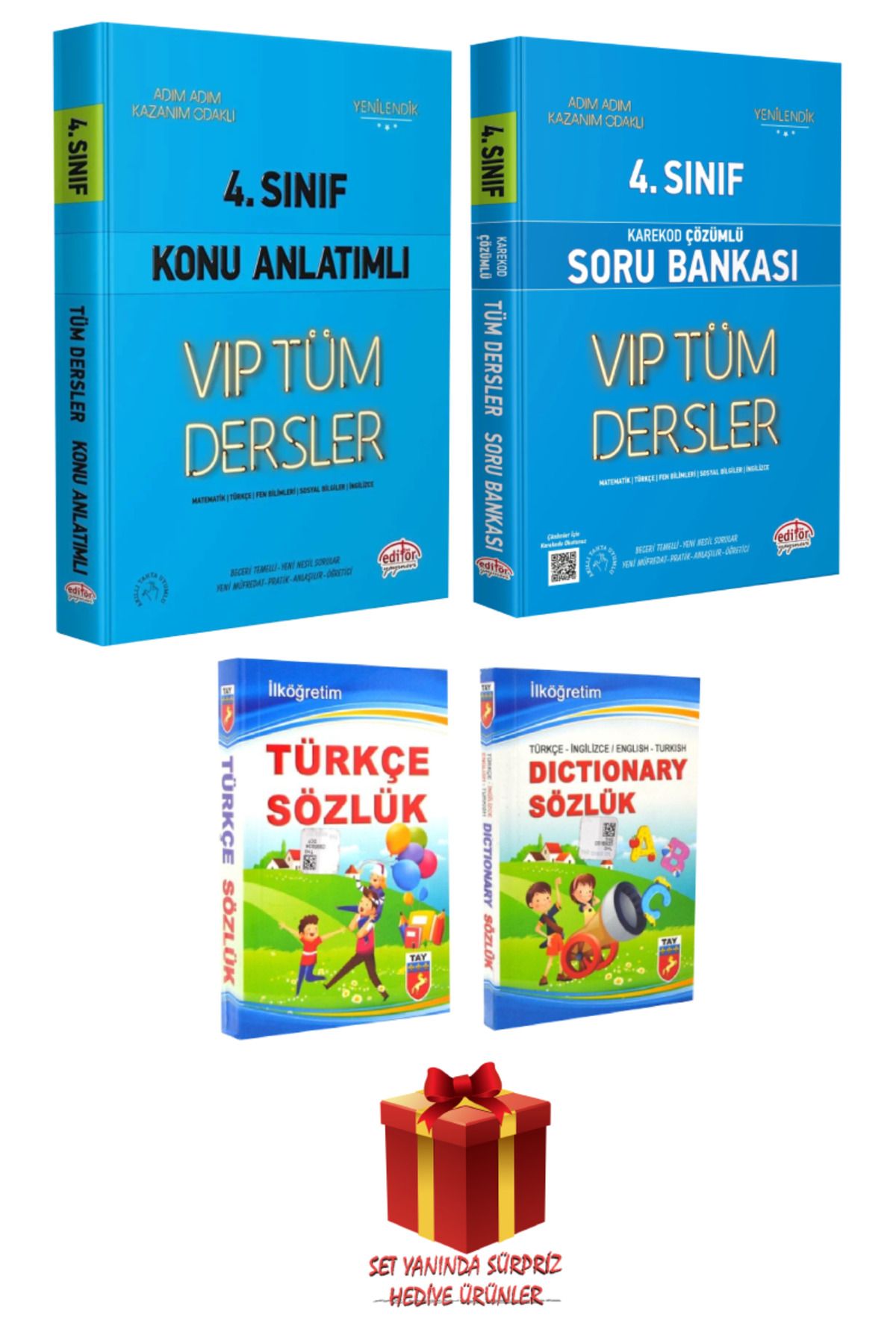 Editör Yayınevi 4. Sınıf VIP Tüm Dersler Konu Anlatımı+ Soru Bankası+ İngilizce Türkçe Sözlük+ Türkçe Sözlük+ Hediye