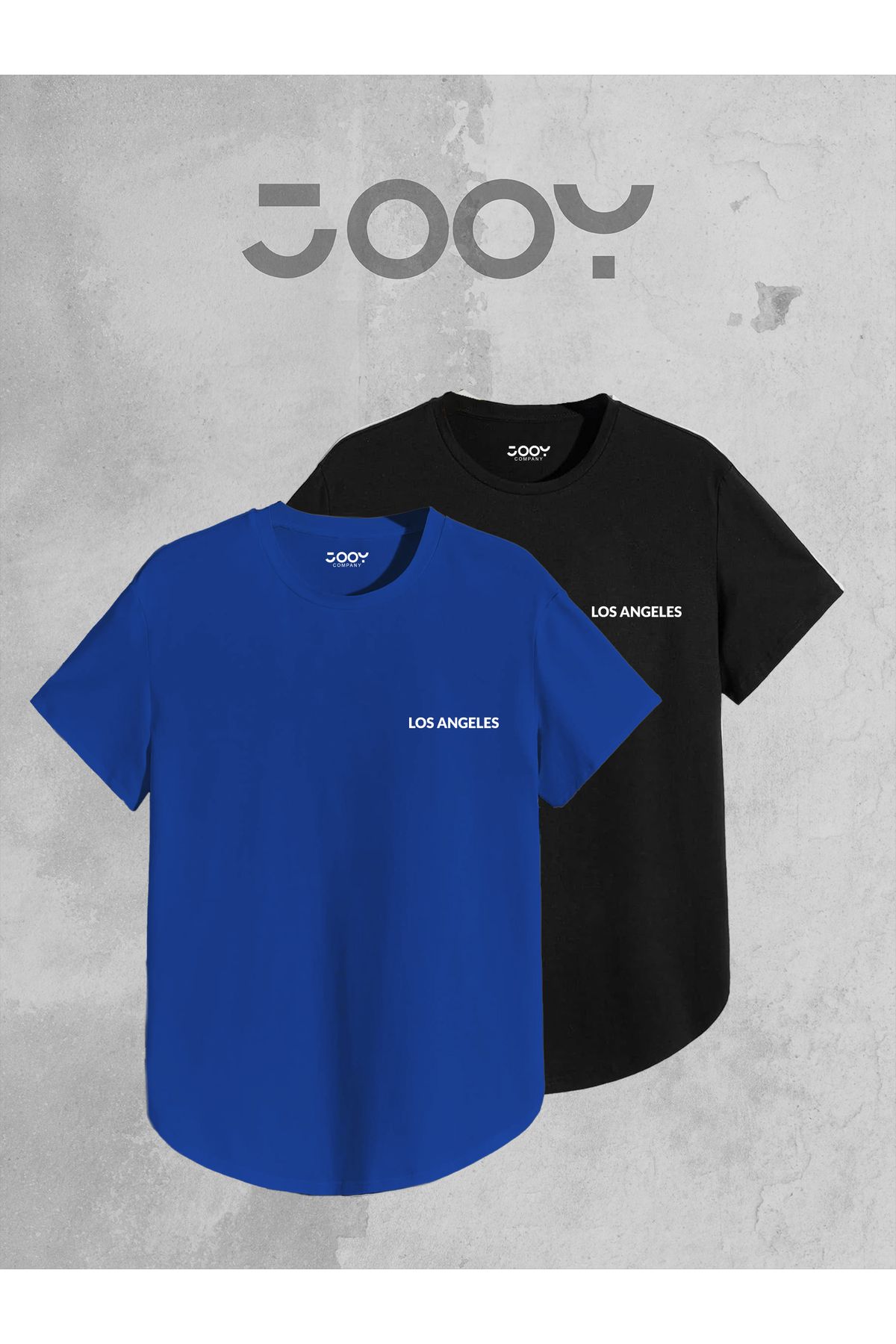 Jooy Company Los Angeles Baskılı Slim Fit Oval Kesim Tshirt 2'li Set