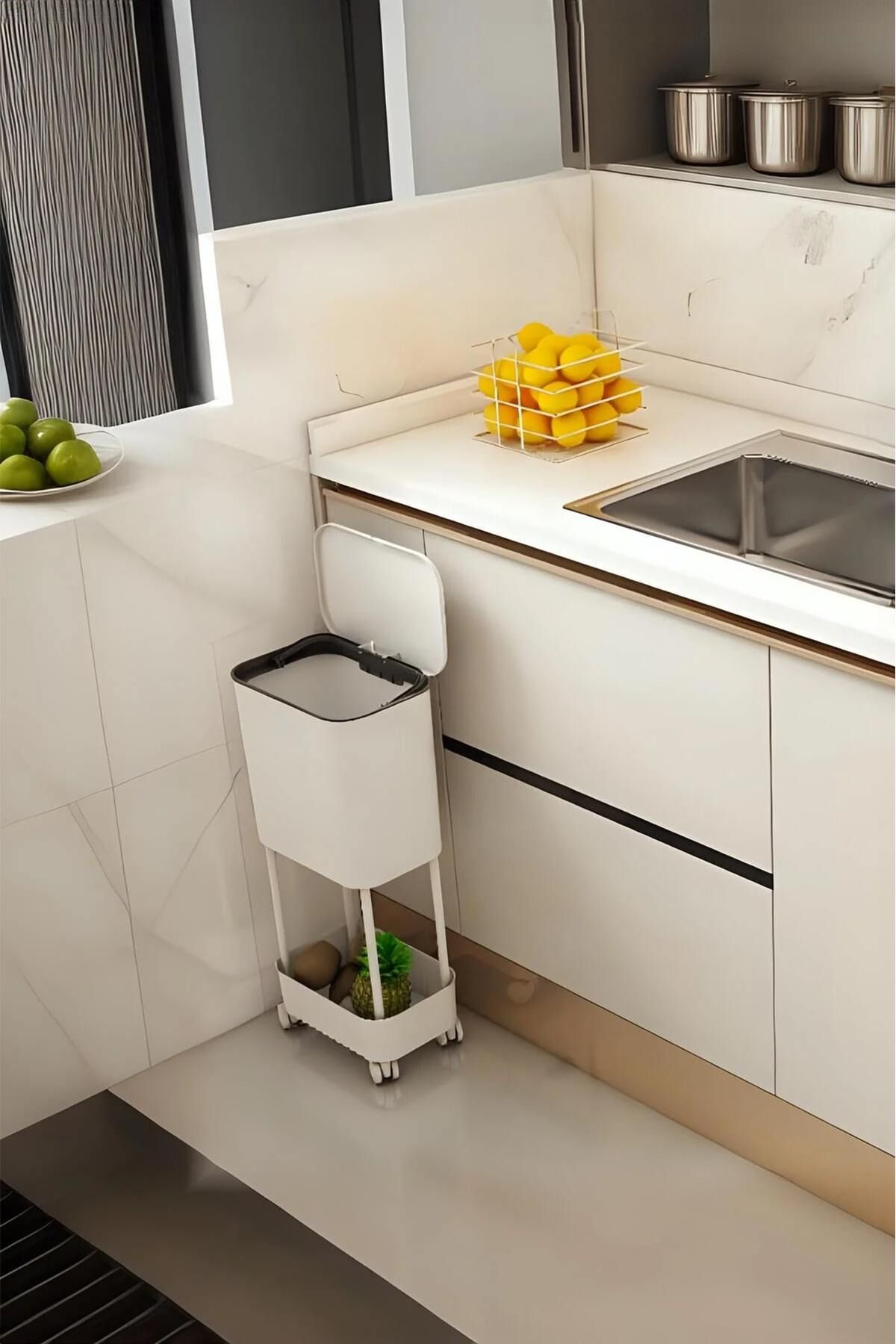 CMT 🗑️TEKERLEKLİ RAFLI ORİGA ÇÖP KOVASI