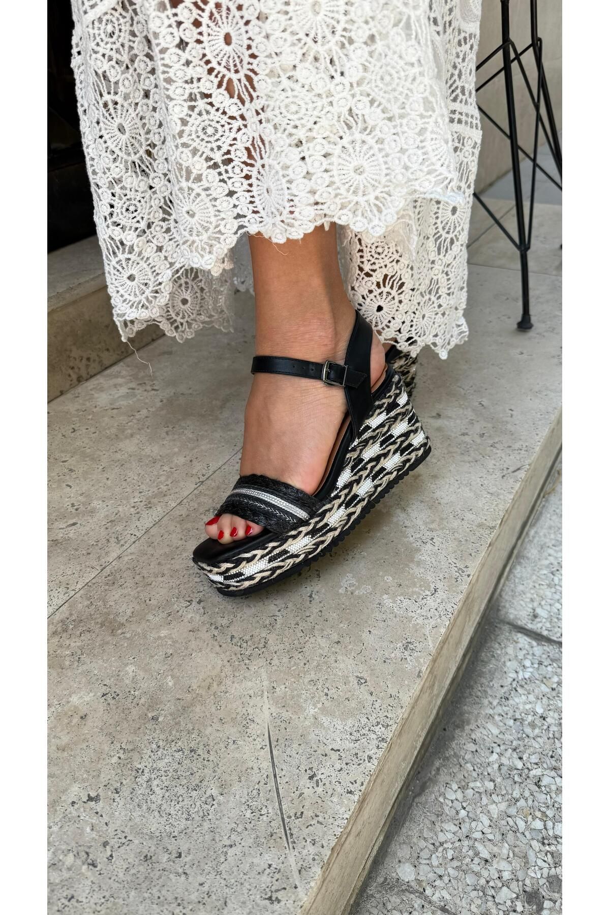 by emine eren emotion shoes Guja Dolgu Topuk Hasır Ayakkabı