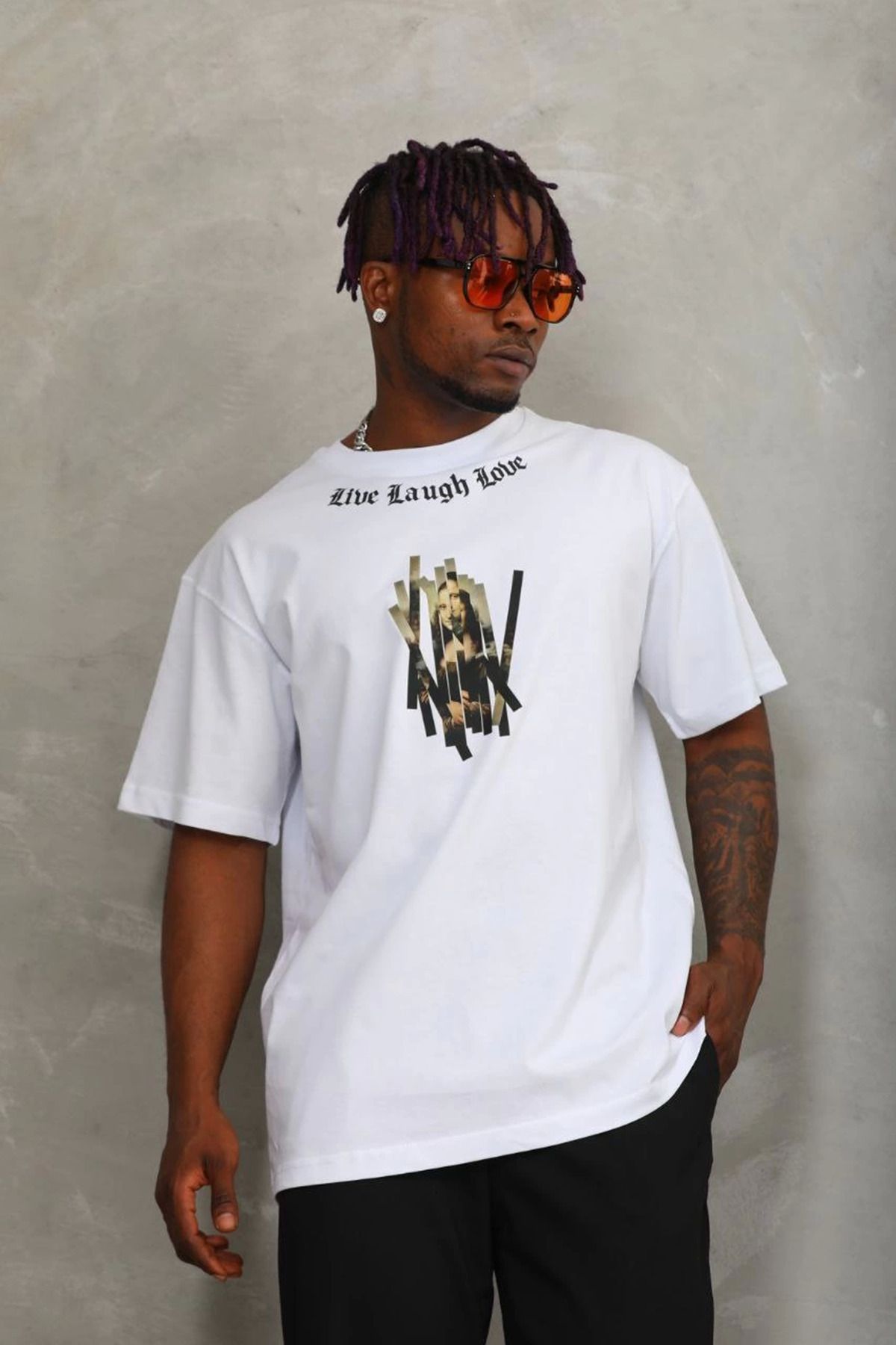 fashok Unisex Oversize Baskılı Bisiklet Yaka T-Shirt - Beyaz