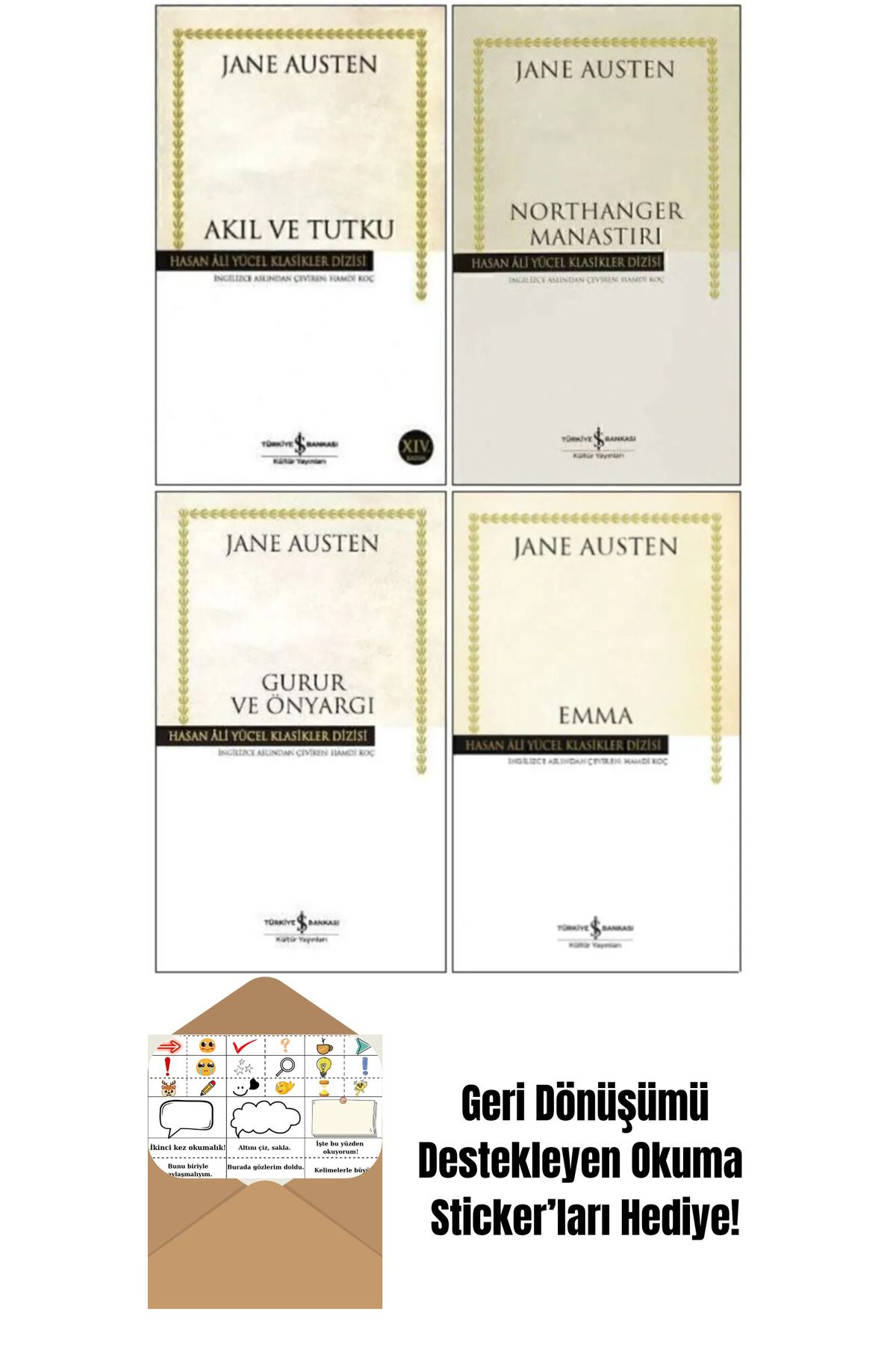 TÜRKİYE İŞ BANKASI KÜLTÜR YAYINLARI Jane Austen 4 Kitap Set + Okuma Sticker'ları
