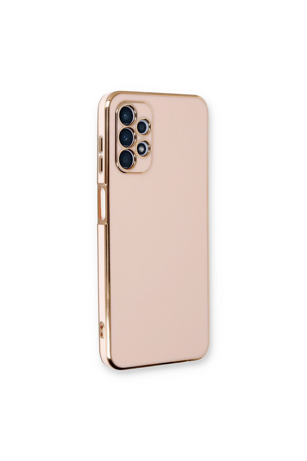 Merwish Galaxy A13 Ve A23 Uyumlu Lazer Kesim Gold Çerçeve Pembe Kapak Kılıf