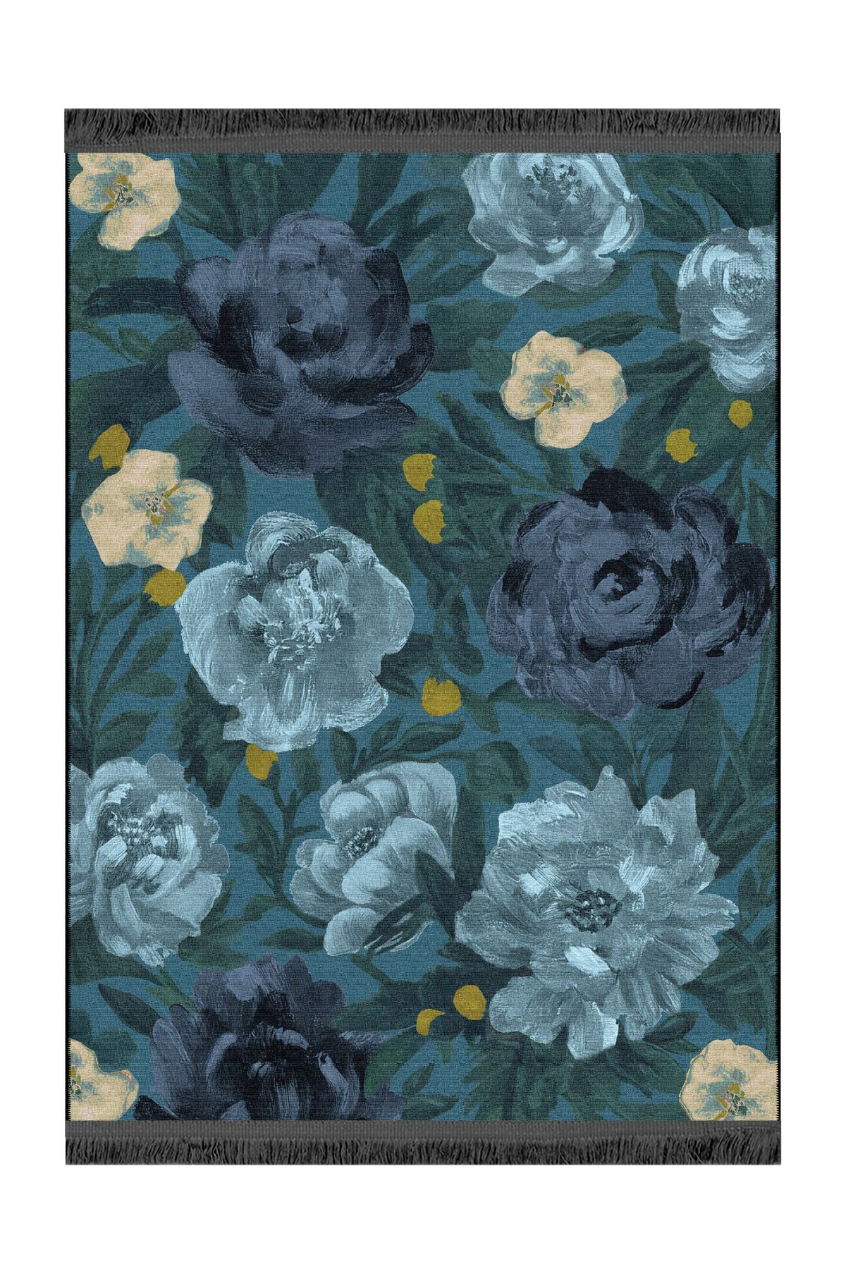 Rugs Modern Halı Mottos Koleksiyonu Koyu Pastel Tonlu Çiçekler Desenli Dokuma Taban Dekoratif Halı mottos12