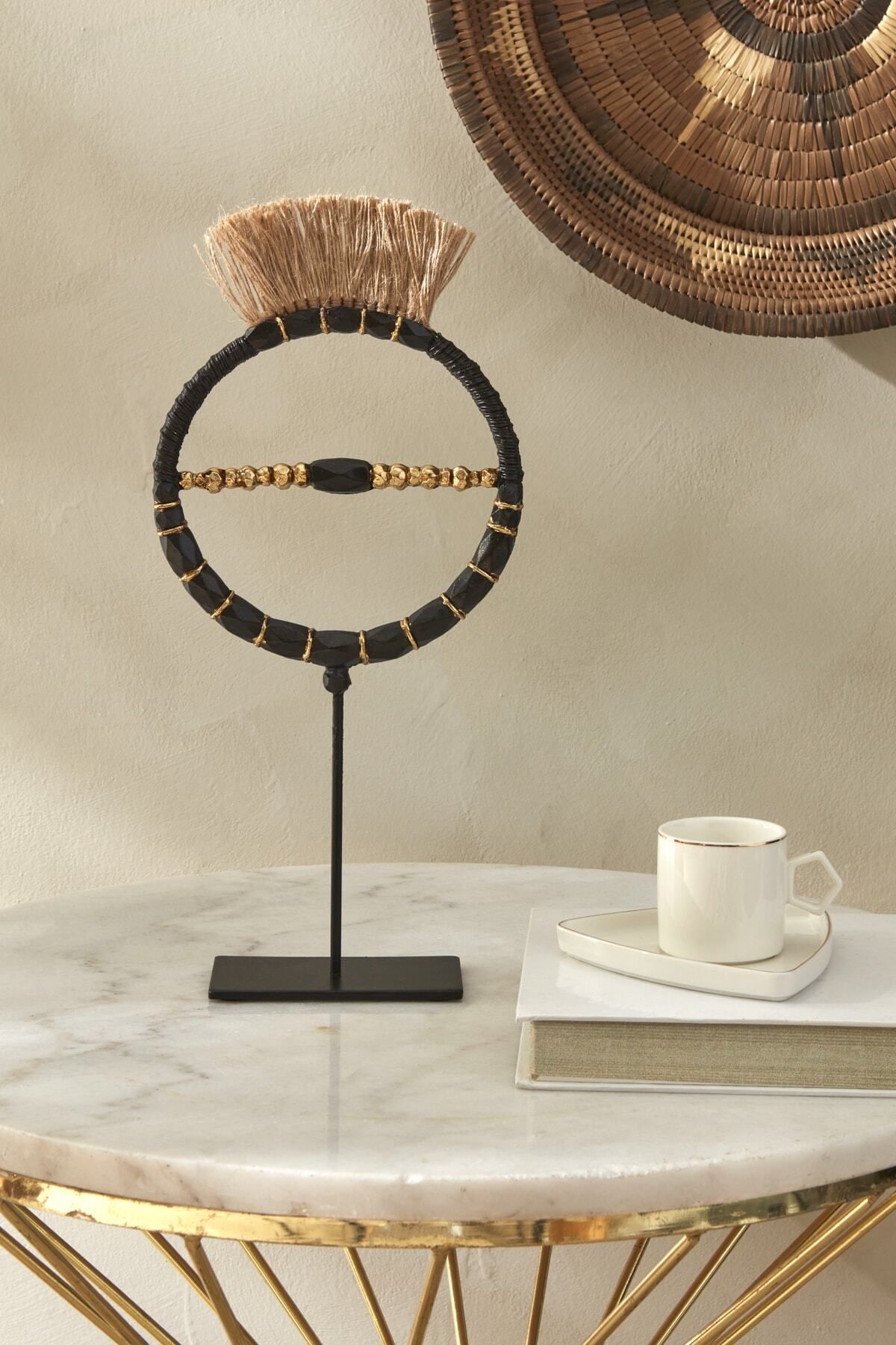 DEKORANLA Şık Siyah Renkli Metal Biblo, 14.5x14.5x21.3 cm Dekoratif Parça