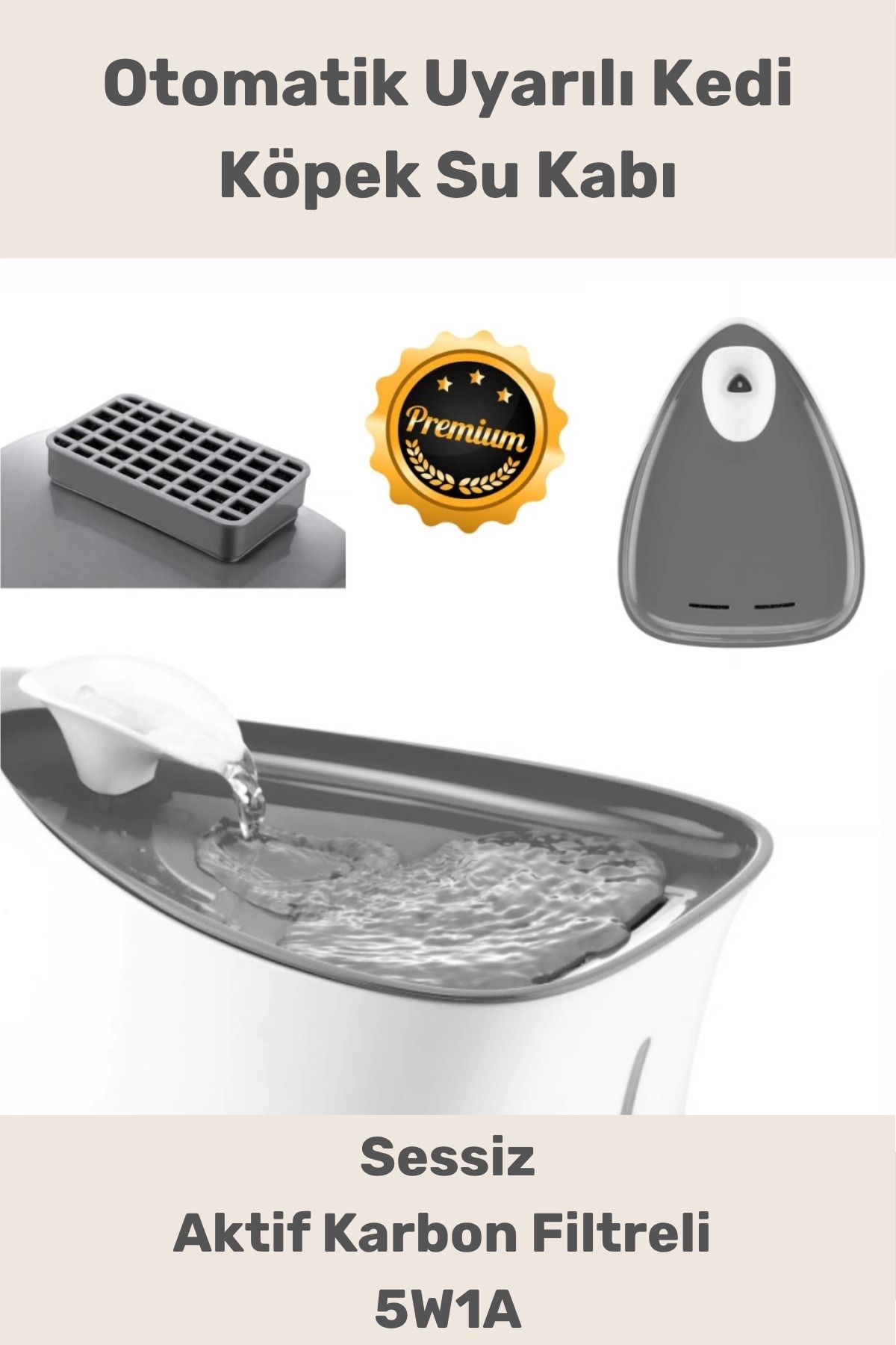 PeraNova Özel Seri Aktif Karbon Filtreli Sessiz 5W1A Adaptörlü Uyarılı Otomatik Uyarılı Kedi Köpek Su Kabı