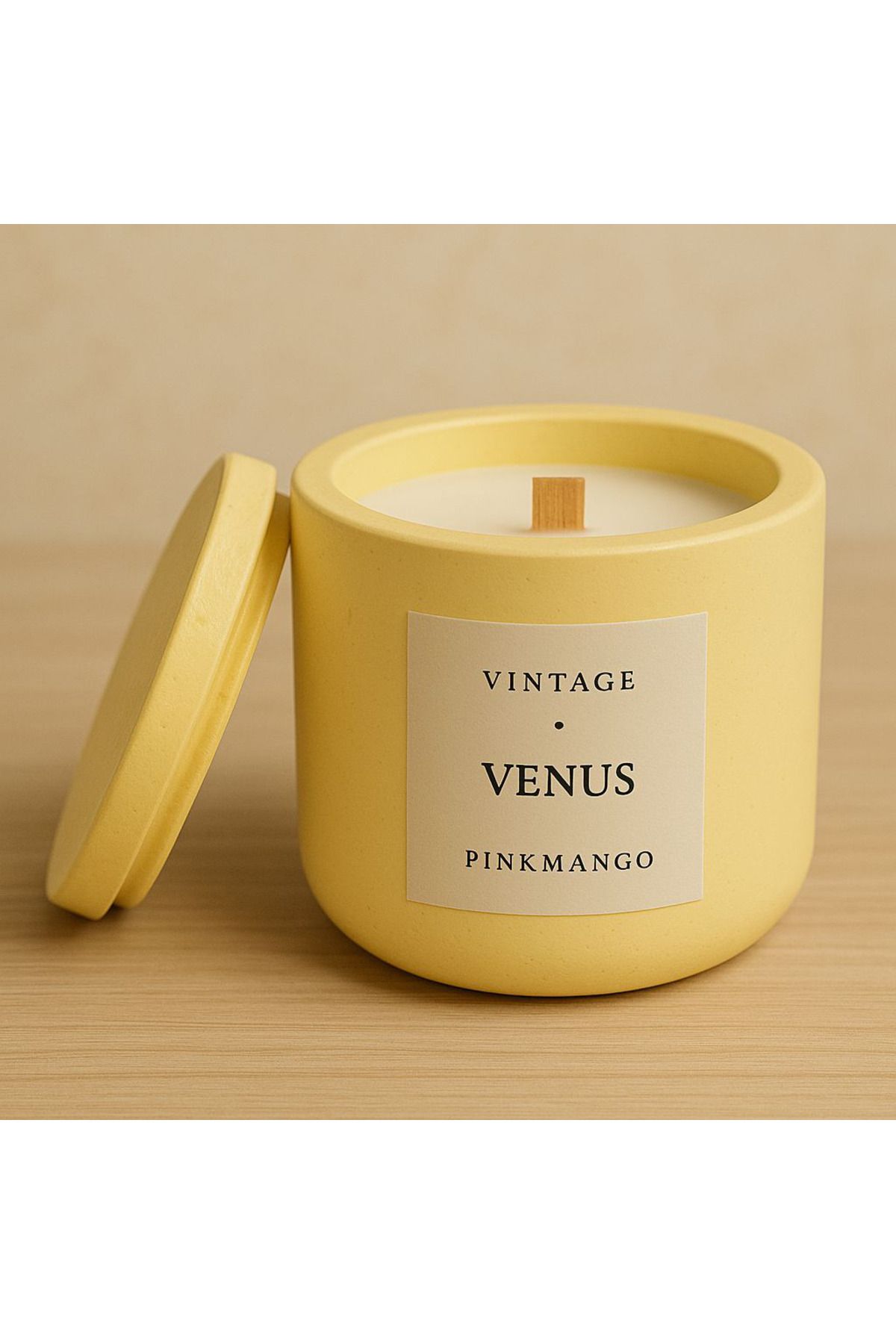VINTAGE CANDLES Venus Aromaterapi Mum - Pink Mango Kokulu Beton Ahşap Fitil Mum