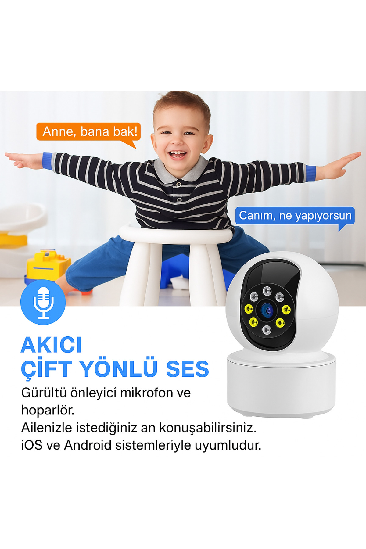 BLUE İNTER 5G Destekli Akıllı Güvenlik Kamerası 360° Döner, Gece Görüşlü, Çift Yönlü Konuşma-CMR-23 fotoğrafı 4 (önizleme)