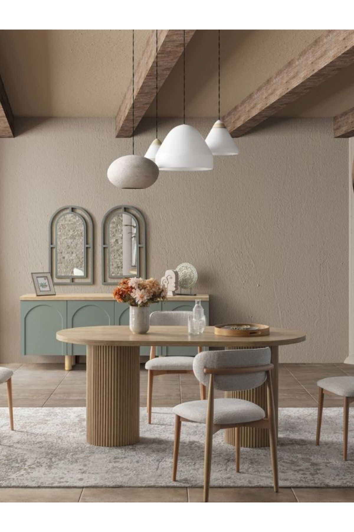 Gazzini Furniture Echo İskandinav Oval Natural Ahşap Bohem Masa 90x160