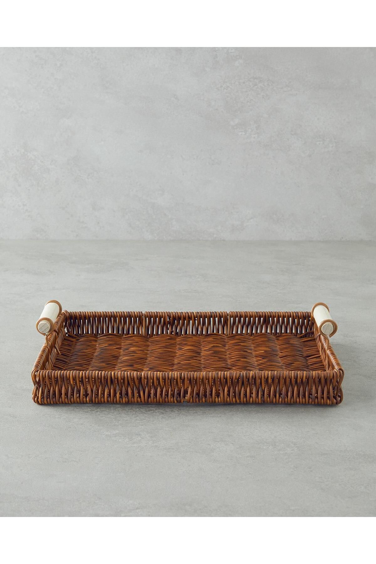 English Home Boho Plastik Rattan Tepsi 30x22x3 cm Kahverengi