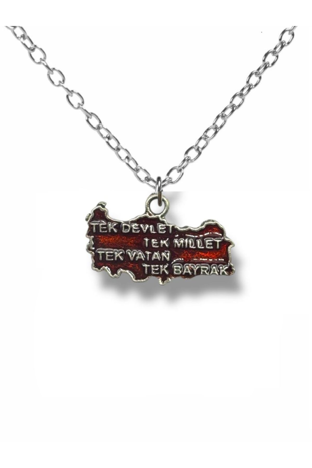 Herşey Nota Tek Millet Tek Devlet Tek Vatan Tek Bayrak Yazılı Türkiye Haritası Kolye – Unisex Metal Takı