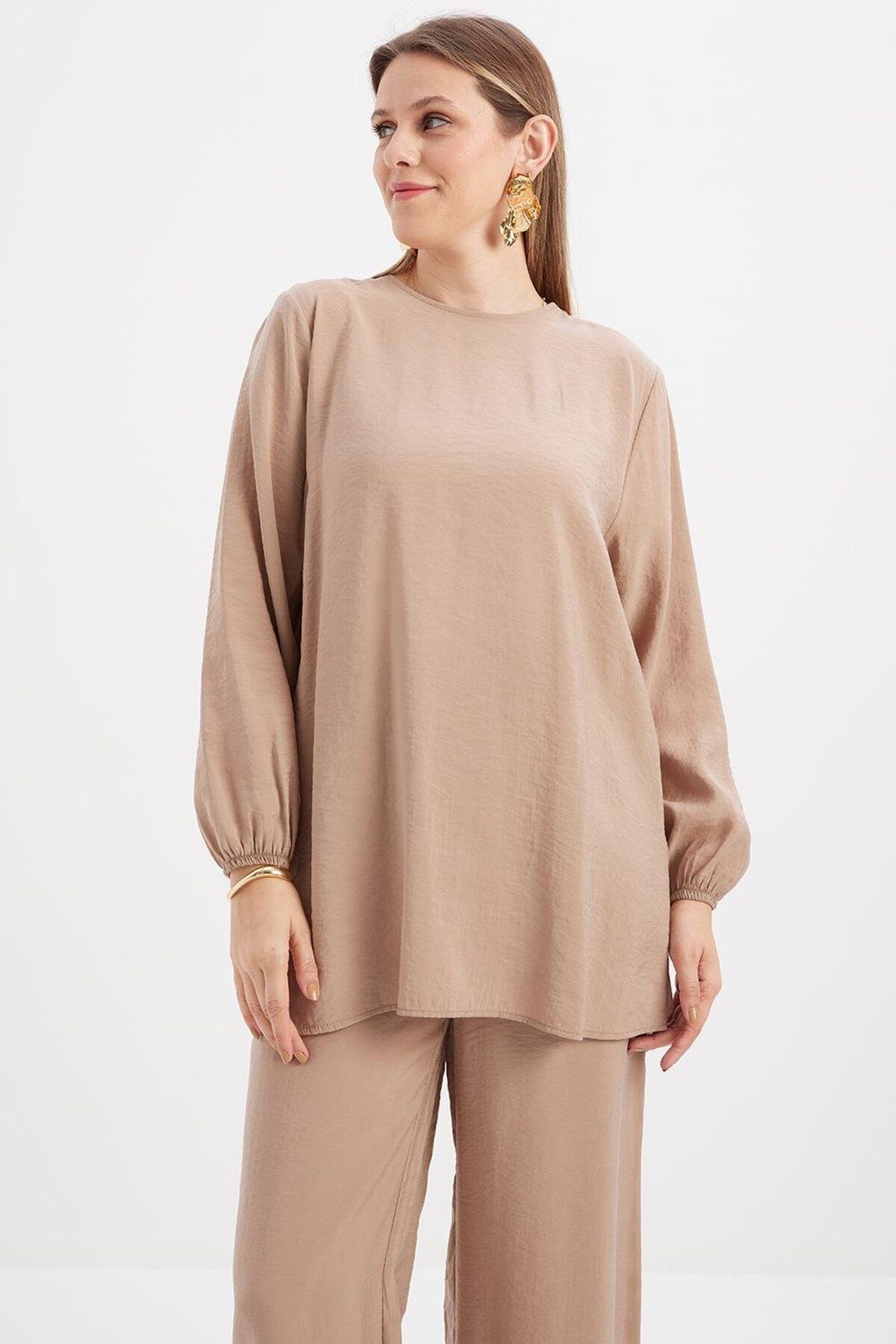 ALLDAY-Modal Tunic with Mink-Collar and Elastic Sleeves 7