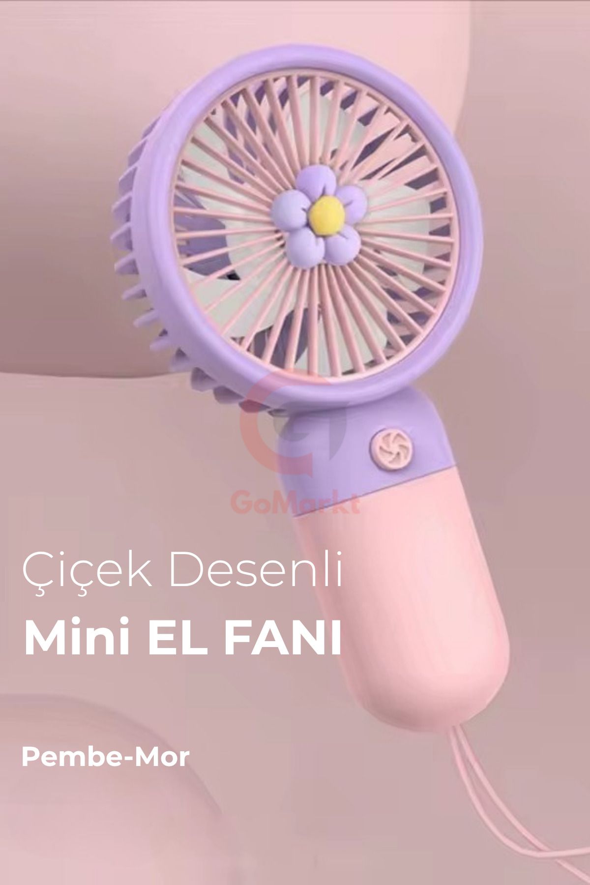GoMarkt Şarjlı Mini El ve Masa Fanı Telefon Tutucu Destekli Çiçek Desenli Mini El Pervanesi Soğutu El Fanı