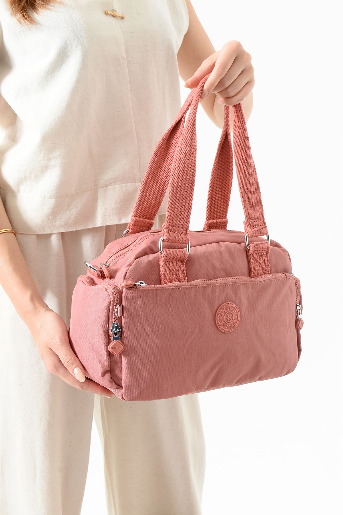 Just Polo Unisex Kadın 2 Gözlü Su Geçirmez ithal krinkıl Kumaş Ayarlanabilir Çapraz Askılı El Ve Omuz Çantası