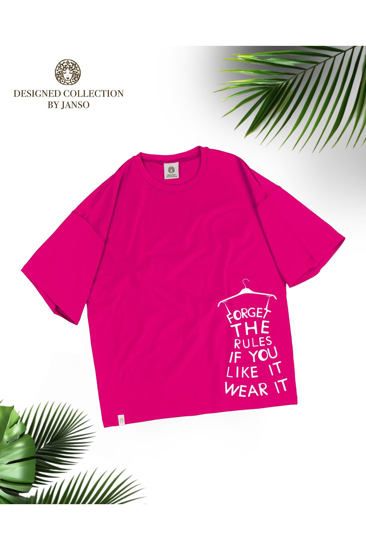 JANSO GROUP - Kadın PAMUKLU BASKILI FORGET THE RULES TSHIRT OVERSİZE BÜYÜK BEDEN