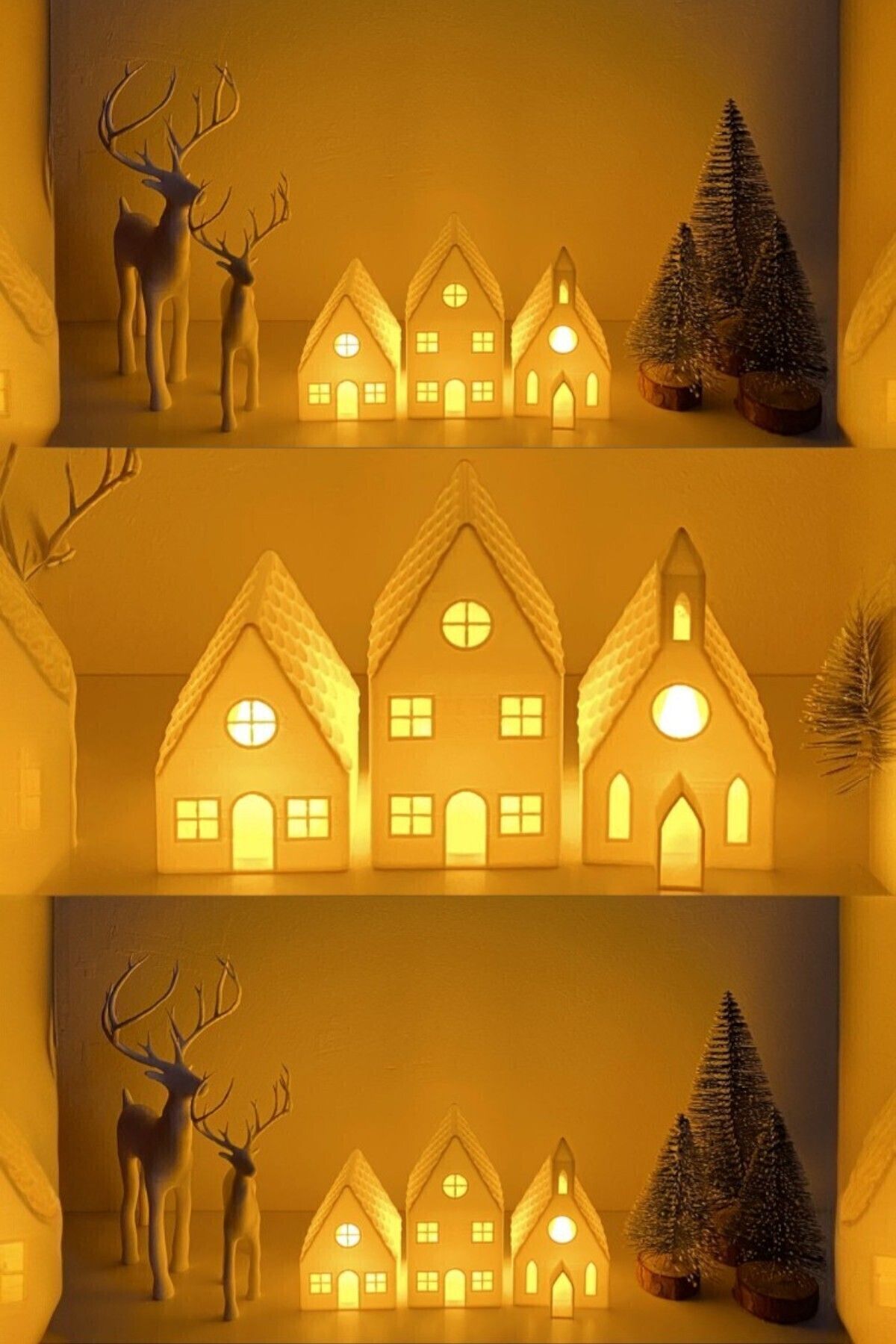 DEKORANLA Yılbaşı Temalı 3'lü Noel Evi Dekorasyonu, 9cm, Işıklı, Şık ve Sevimli Tasarım