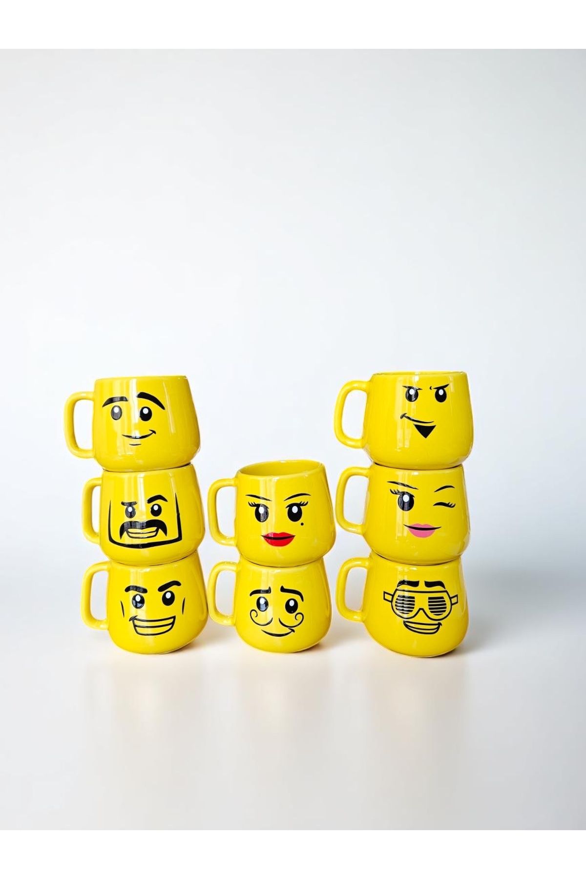 MeGgDecor Emoji Yüzlü 240ml Tombul Seramik Kupa