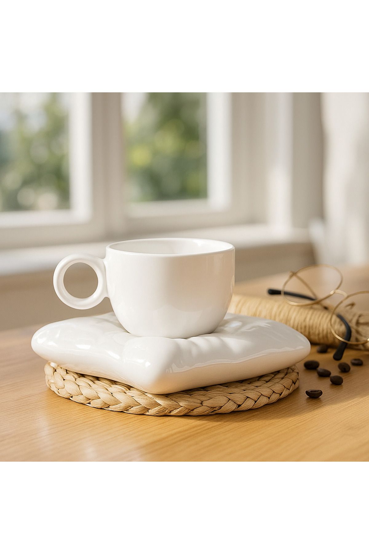 Minole Dekoratif Seramik Kupa ve Altlık Seti - Minimal Tasarım - El Yapımı Hediyelik Mutfak Dekoru