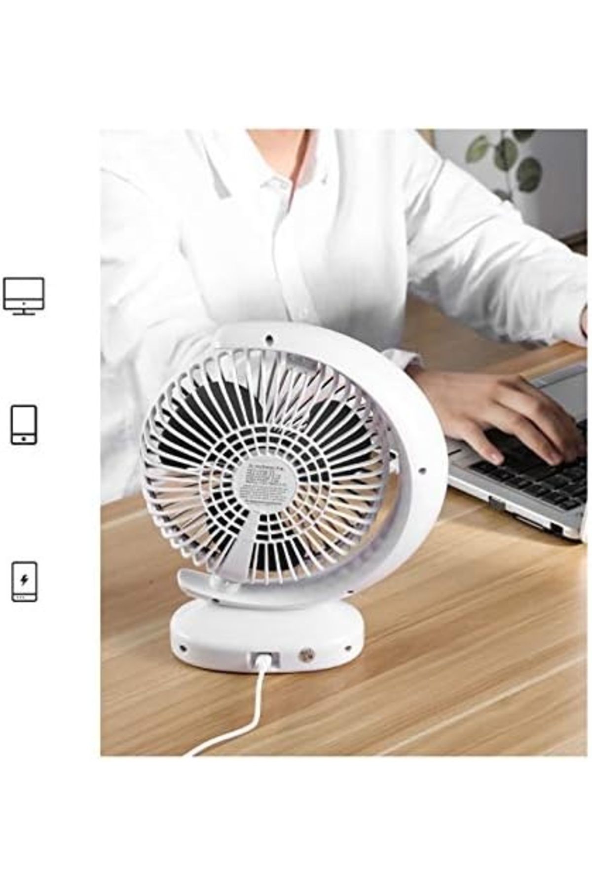 FOXMAG24-Ventilator de birou, portabil, alimentat prin USB, silențios, 3 viteze, reglare flexibilă, material ABS, alb 3