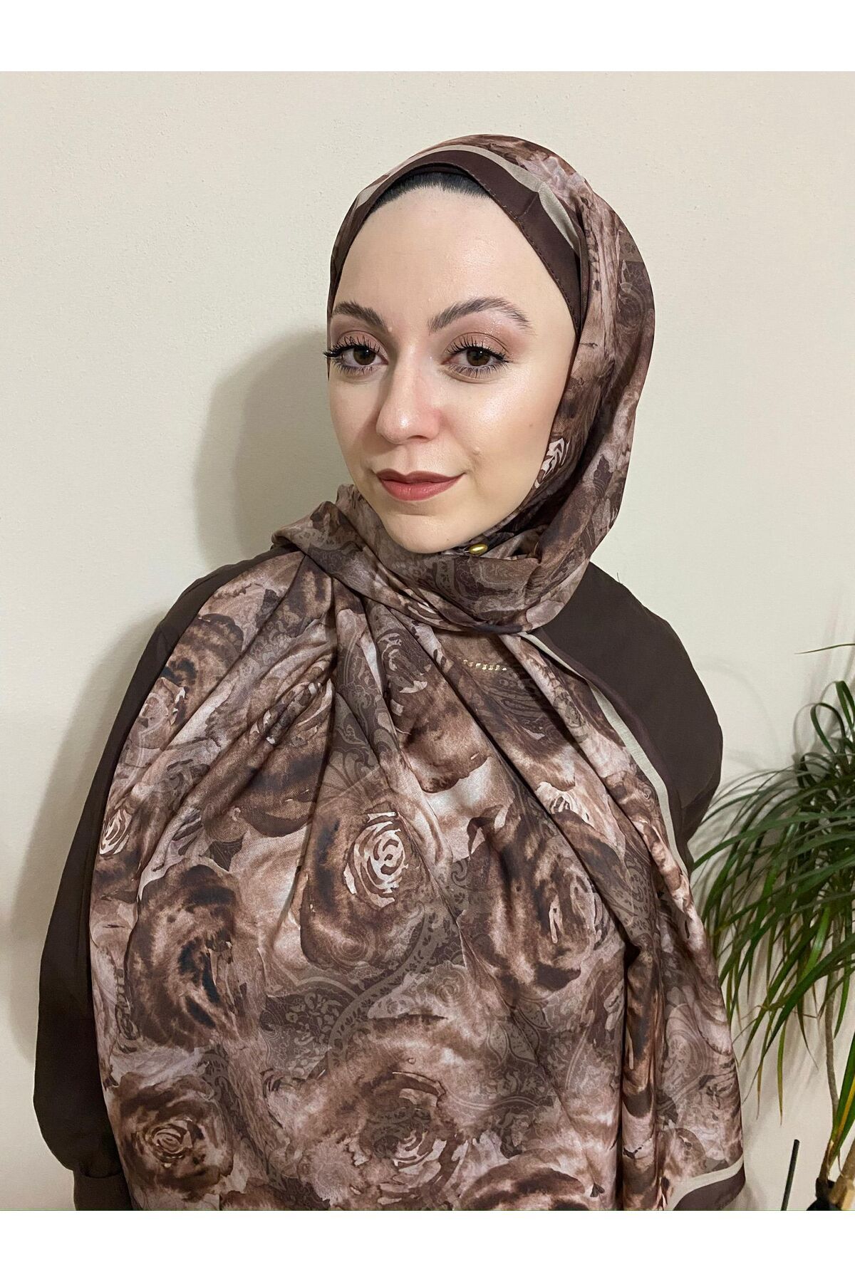 MODA MİNELEŞARP ROSE DESEN SERİSİ SOFT ŞAL - ÇİKOLATA KAHVESİ RENK