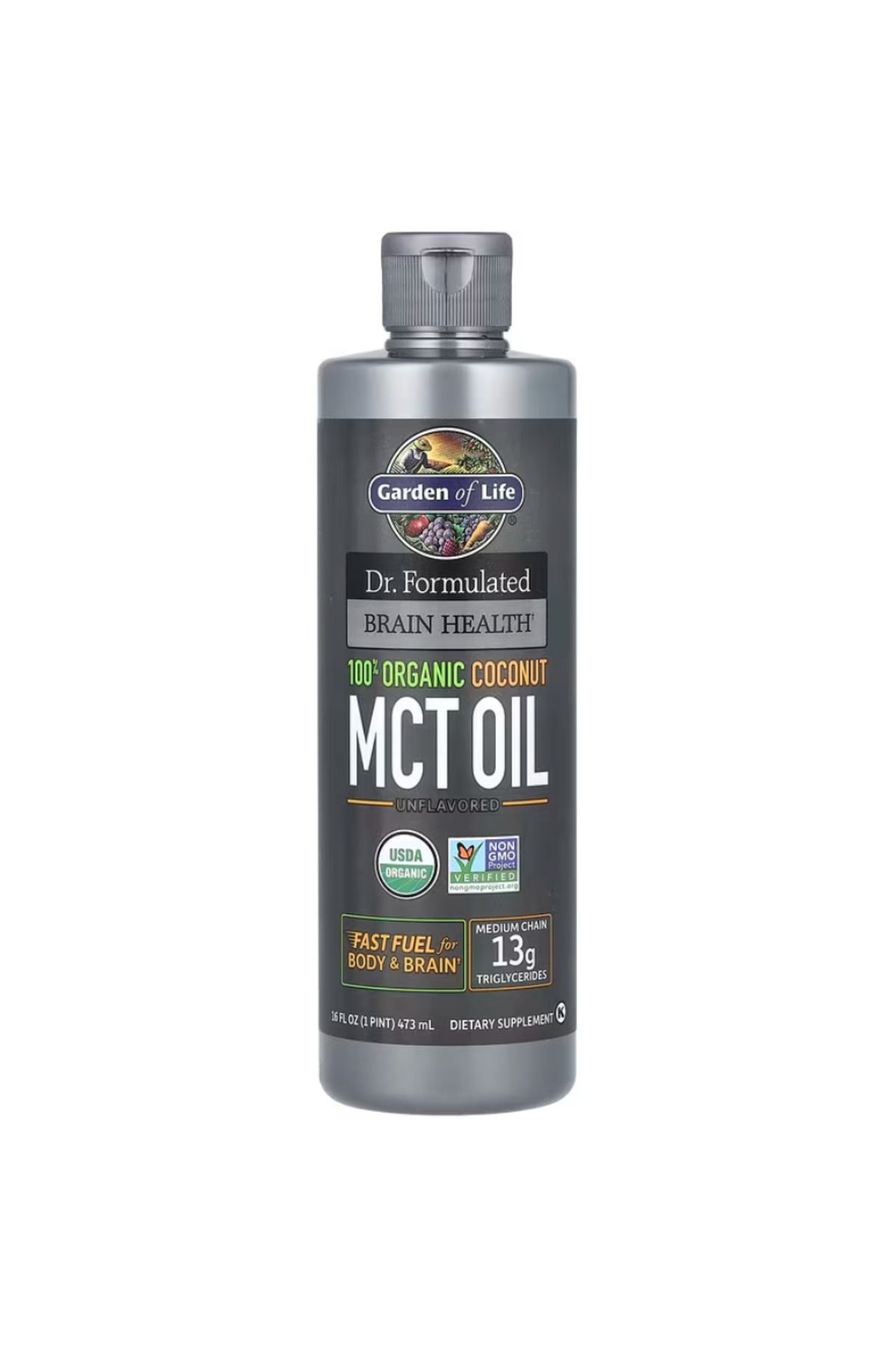 GARDEN OF LIFE , Dr. Formulated Brain Health, 100% Organic Coconut MCT Oil, Unflavored, 13 g, 16 fl oz (473 ml)