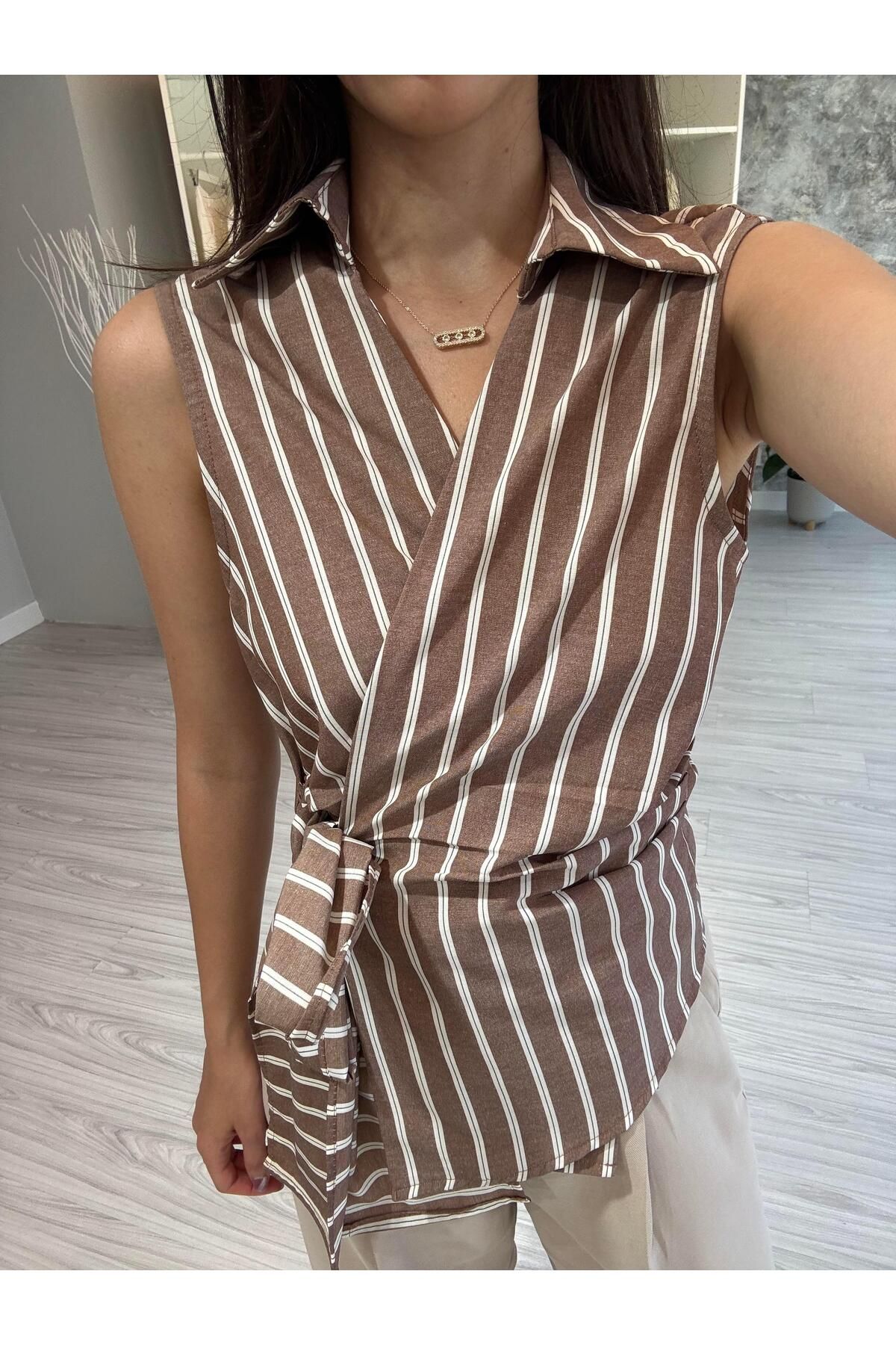 LUUNA STORE BAĞLAMA DETAYLI GÖMLEK - KAHVE