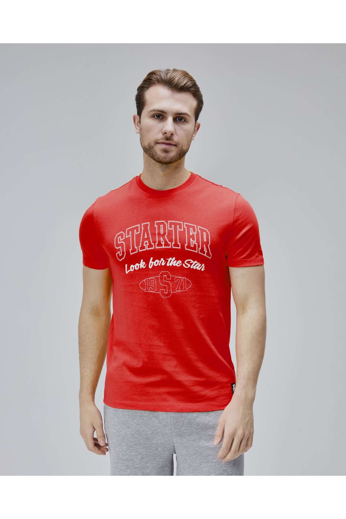 Starter-Barnes Red Crew Neck Printed Standard Fit Men's Tshirt 1