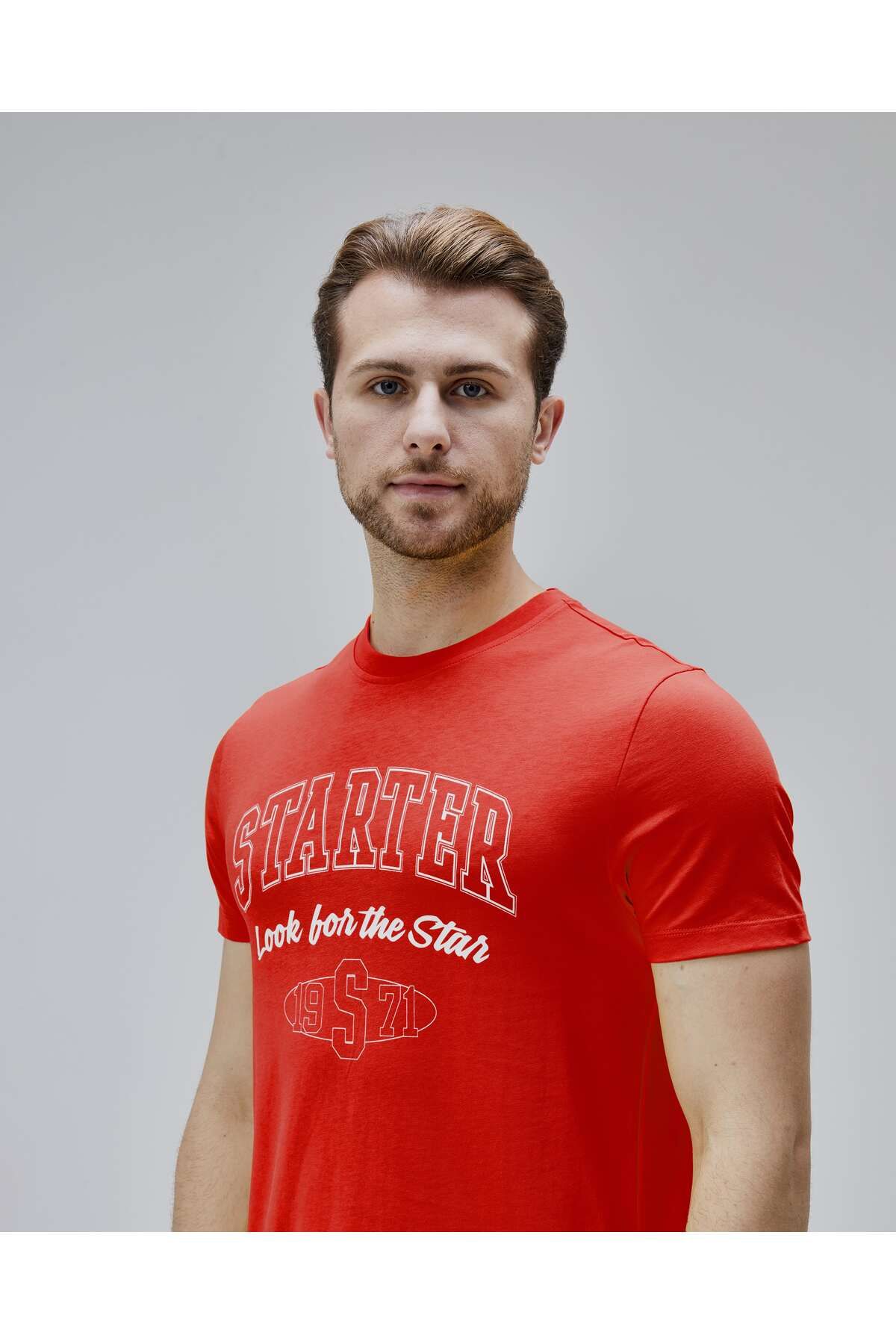 Starter-Barnes Red Crew Neck Printed Standard Fit Men's Tshirt 2