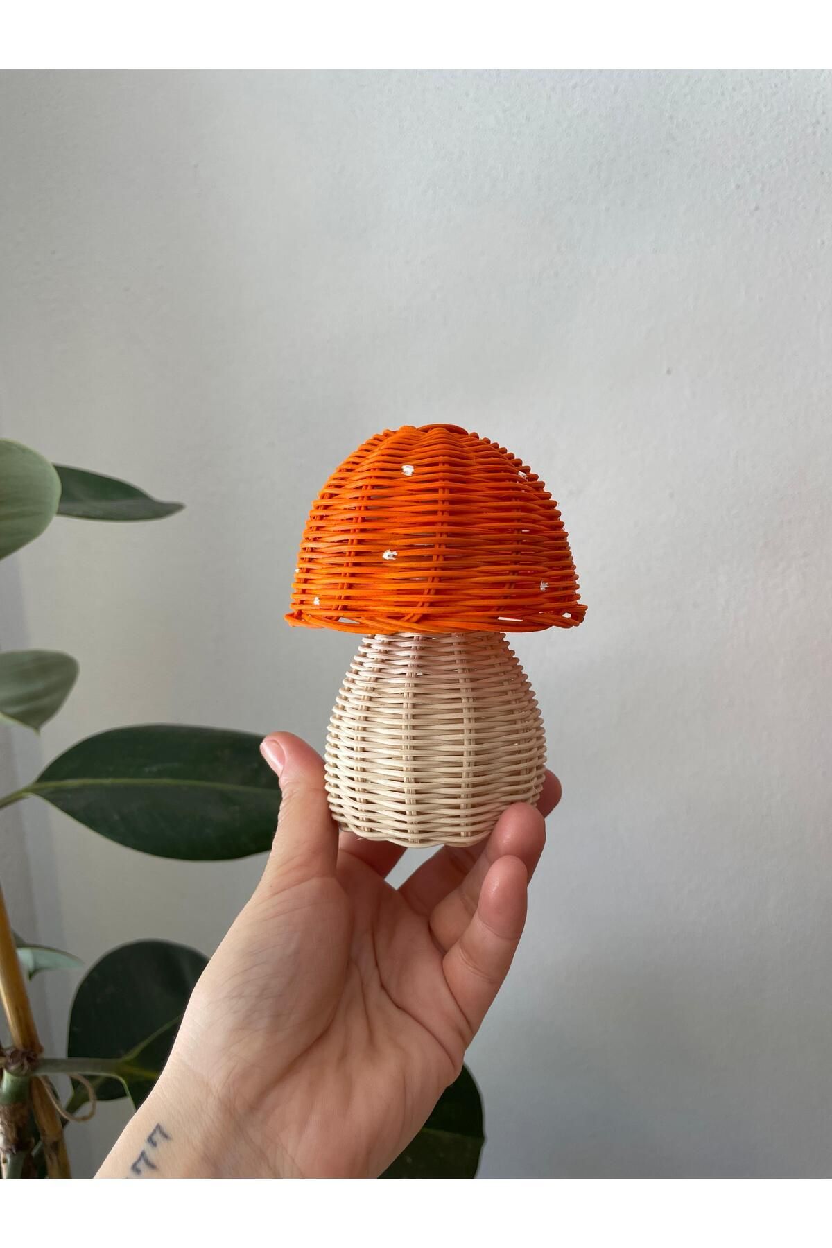 DEKORANLA Rattan bambu turuncu dekoratif mantar, şık ve doğal görünüm, 1 adet