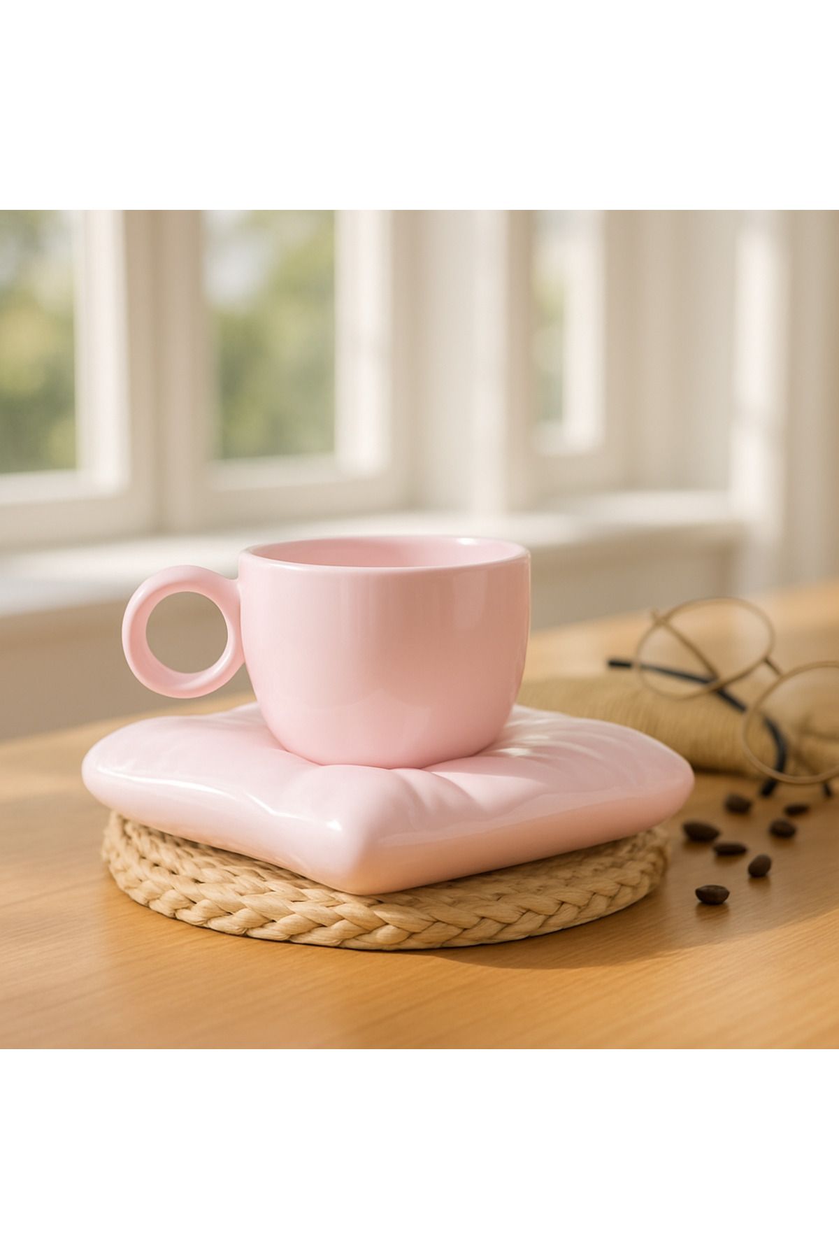 Minole Dekoratif Seramik Kupa ve Altlık Seti - Minimal Tasarım - El Yapımı Hediyelik Mutfak Dekoru