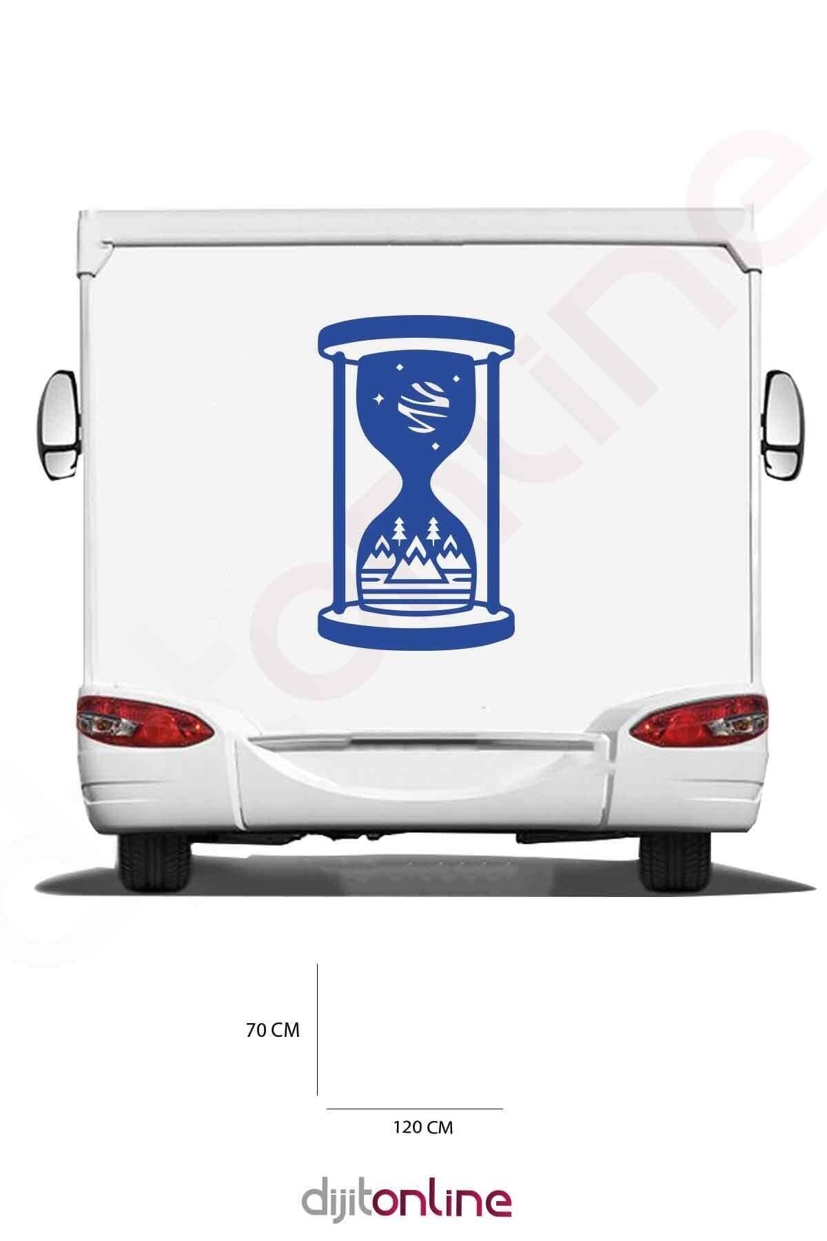 DEKORANLA Dağ ve ağaç temalı mavi karavan kum saati sticker 120x70 cm