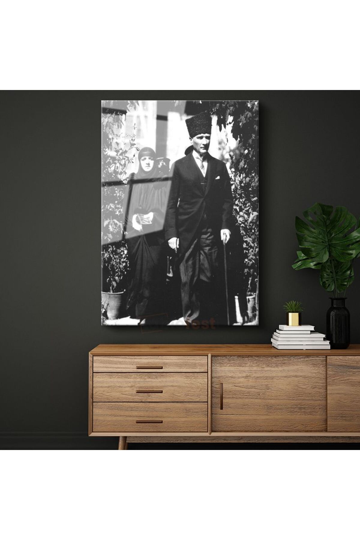 Tablofest Kalpaklı Atatürk - Tarihi Fotoğraf Cam Tablo