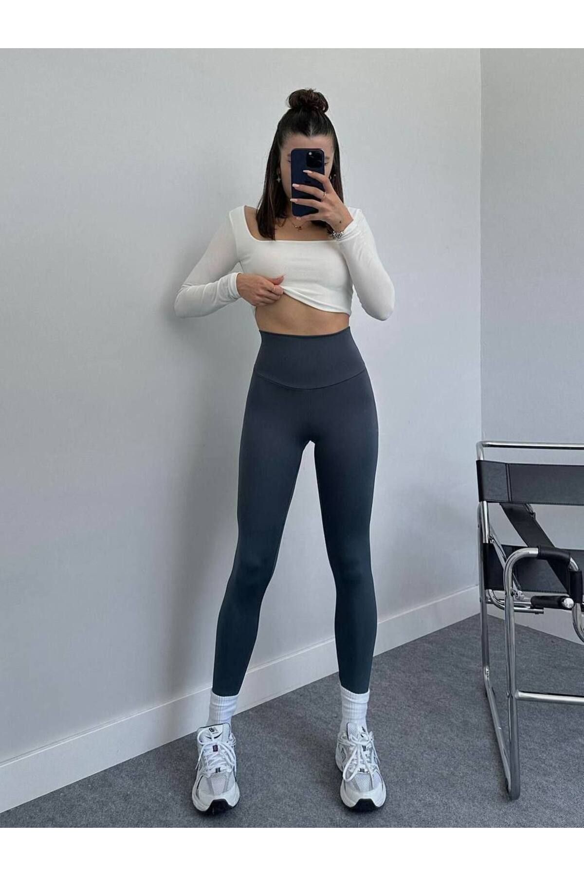 nunashop Toparlayıcı Etkili Kadın Günlük Ve Spor Tayt Yüksek Bel