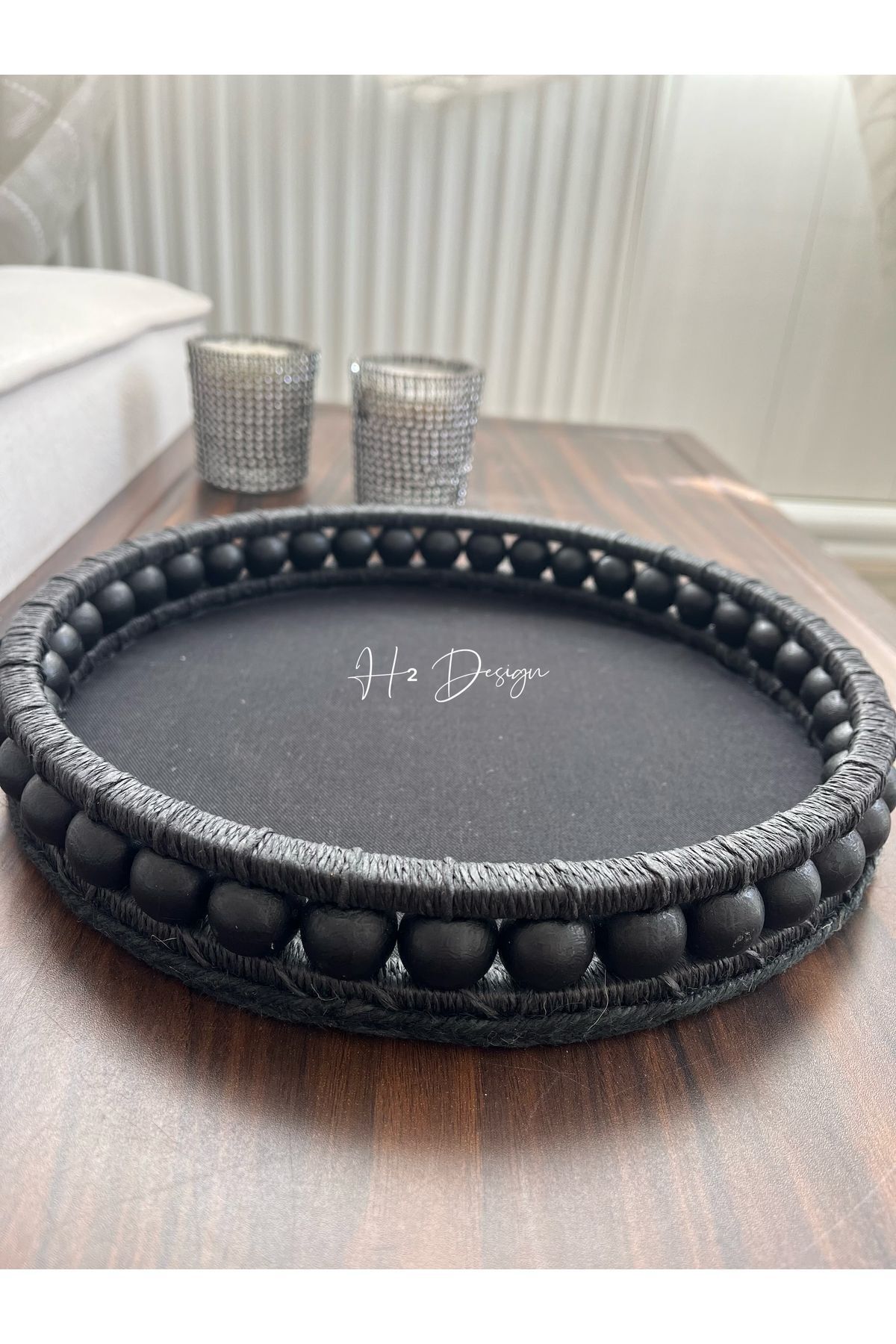 DEKORANLA El yapımı 26 cm dekoratif sunum tepsisi, şık ve kullanışlı ev dekoru.
