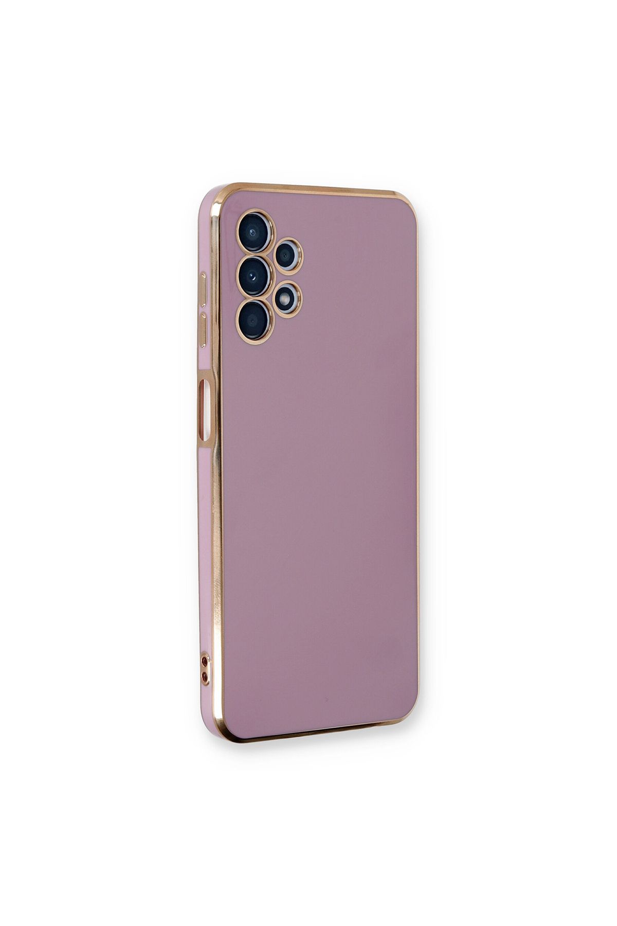 Merwish Galaxy A13 Ve A23 Uyumlu Lazer Kesim Gold Çerçeve Mor Kapak Kılıf