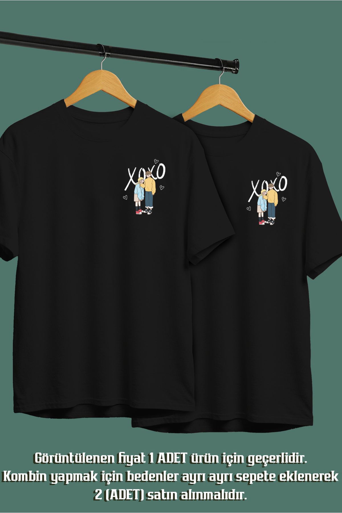 VİZYON İKRA Karikatür Sevgililer Baskılı Unisex Sevgili Eş,Çift Kombini Eşe, Sevgiliye Hediye T-shirt/Tişört