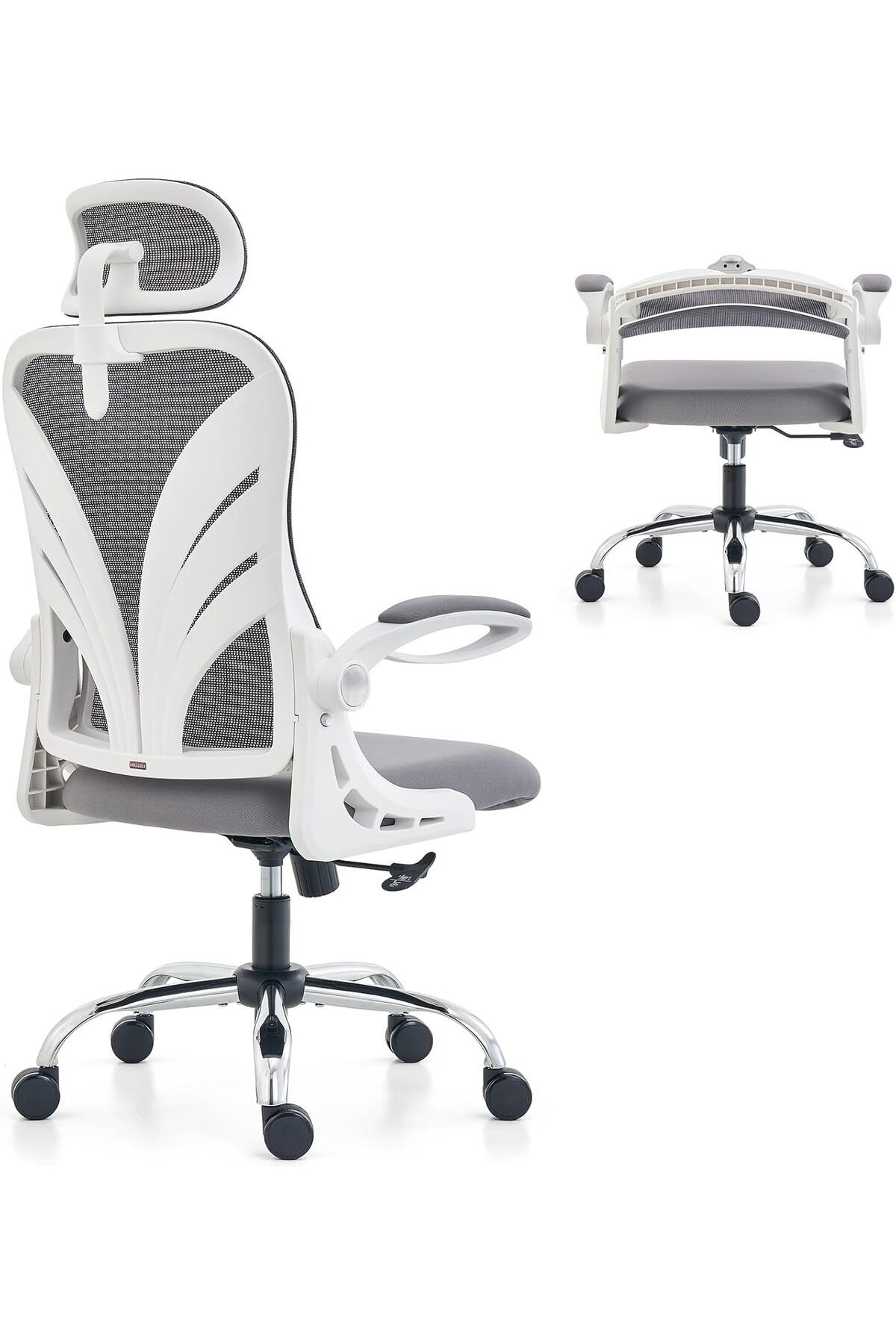 HOLLUDLE Katlanabilir Sırtlıklı Ergonomik Ofis Koltuğu, 2D Baş Destekli, File Bel Desteği