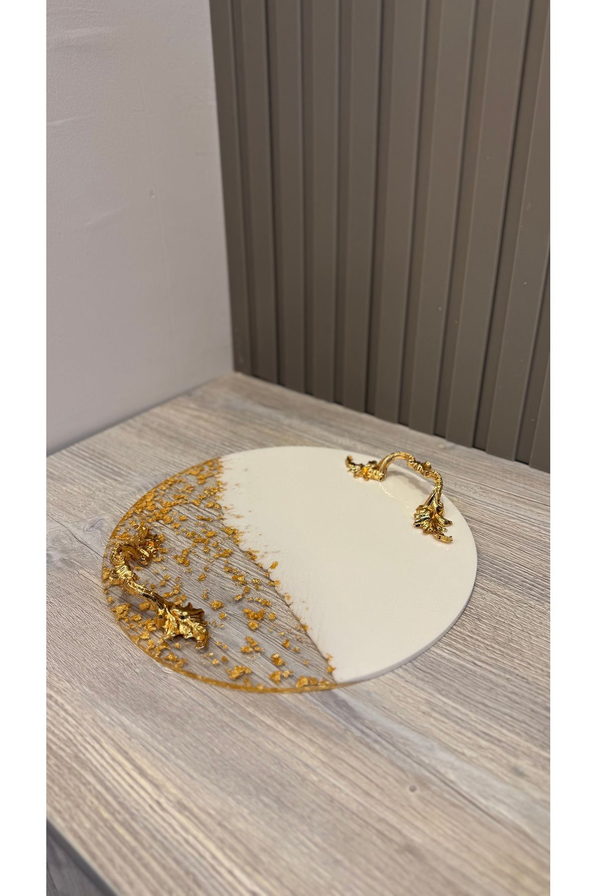 Snow Homs 1 Adet 25 Cm Gold Yuvarlak Epoksi Reçine Söz Nişan Damat Tepsisi