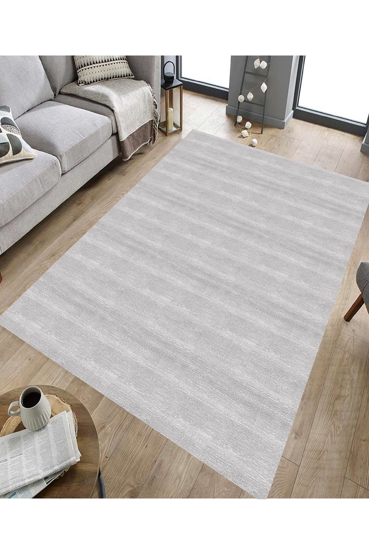 GNL HOME Düz Gri Desenli Dijital Baskı Salon,Koridor,Mutfak,Balkon,Ofis Halısı