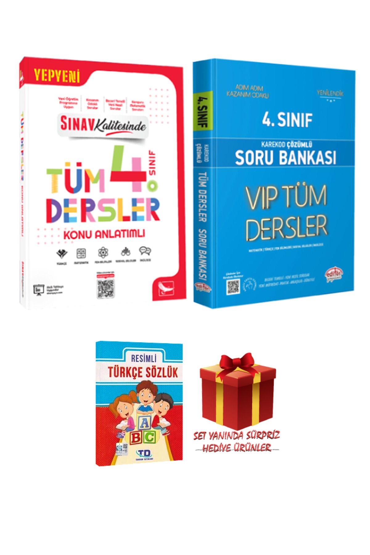 Sınav Yayınları 4. Sınıf Tüm Dersler Konu Anlatımlı+Editör Yayınları Soru Bankası+Resimli Türkçe Sözlük+Hediye