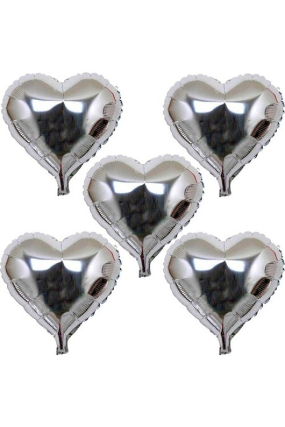 Modafiks Kalp Şeklinde Folyo Balon 5 Adet 45 cm Gümüş Renk