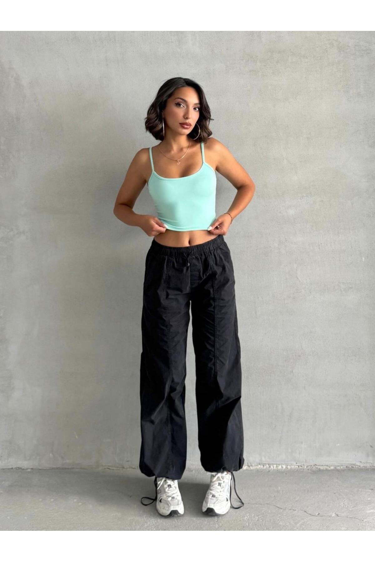 The Base Kadın Su Yeşili Scuba Kumaş İp Askılı Crop Top görsel 7