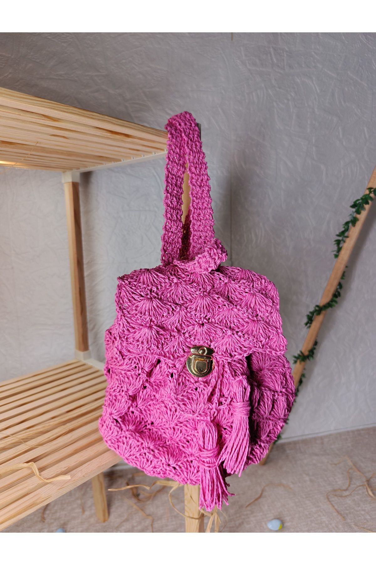 Dilcan Pembe Püsküllü El Örmesi Çanta