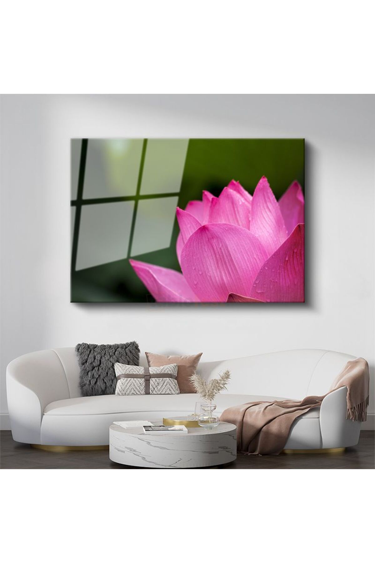 Tablofest Pembe Lotus - Makro Çekim Çiçek Detayı Cam Tablo