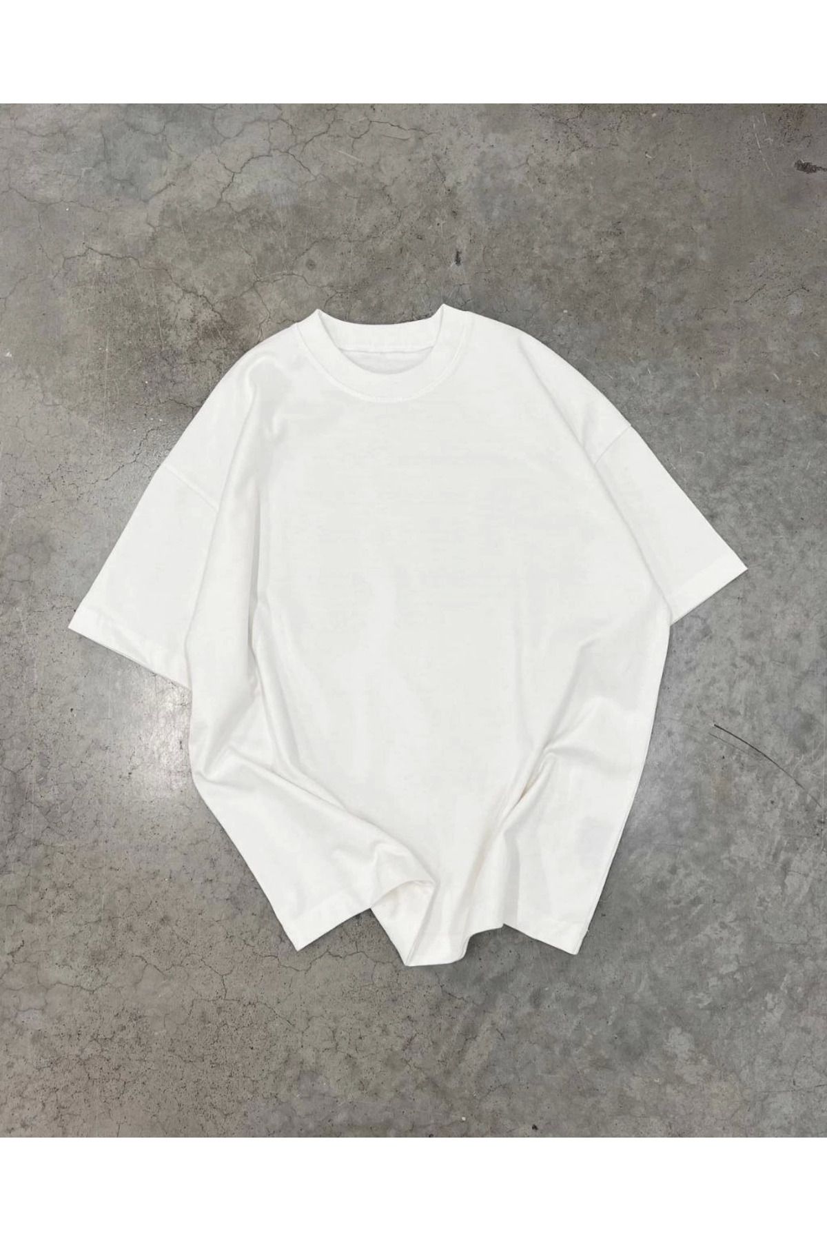 Serero Unisex Basic Bisiklet Yaka Oversize T-Shirt - Beyaz