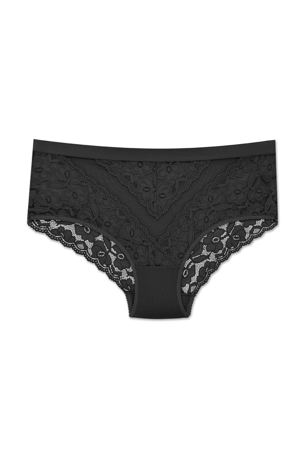 ZENA UNDERWEAR Dantelli Tül Detaylı Lastikli Yüksek Bel Büyük Beden Kadın Külot