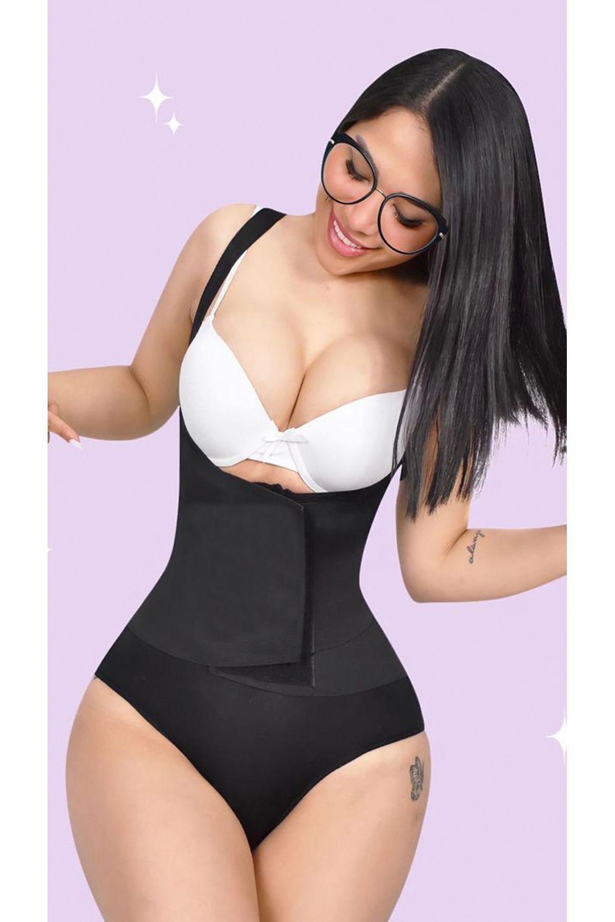 DEKORANLA Siyah Agraflı Kum Saati Görünümlü Latex Korse, Beden Küçültücü ve Toparlayıcı