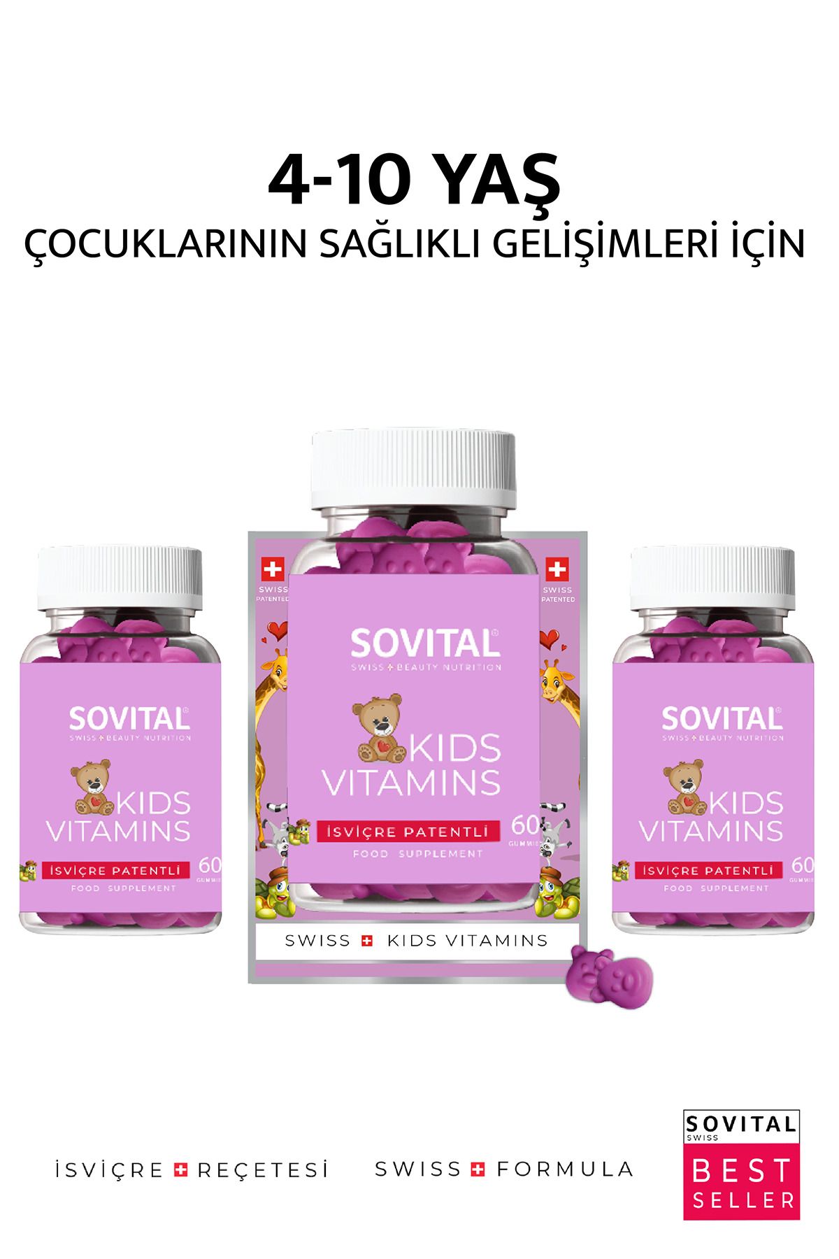SOVITAL Kids Çocuk Vitamini – 60’lı Vegan Gummy, Çiğnenebilir Takviye x3